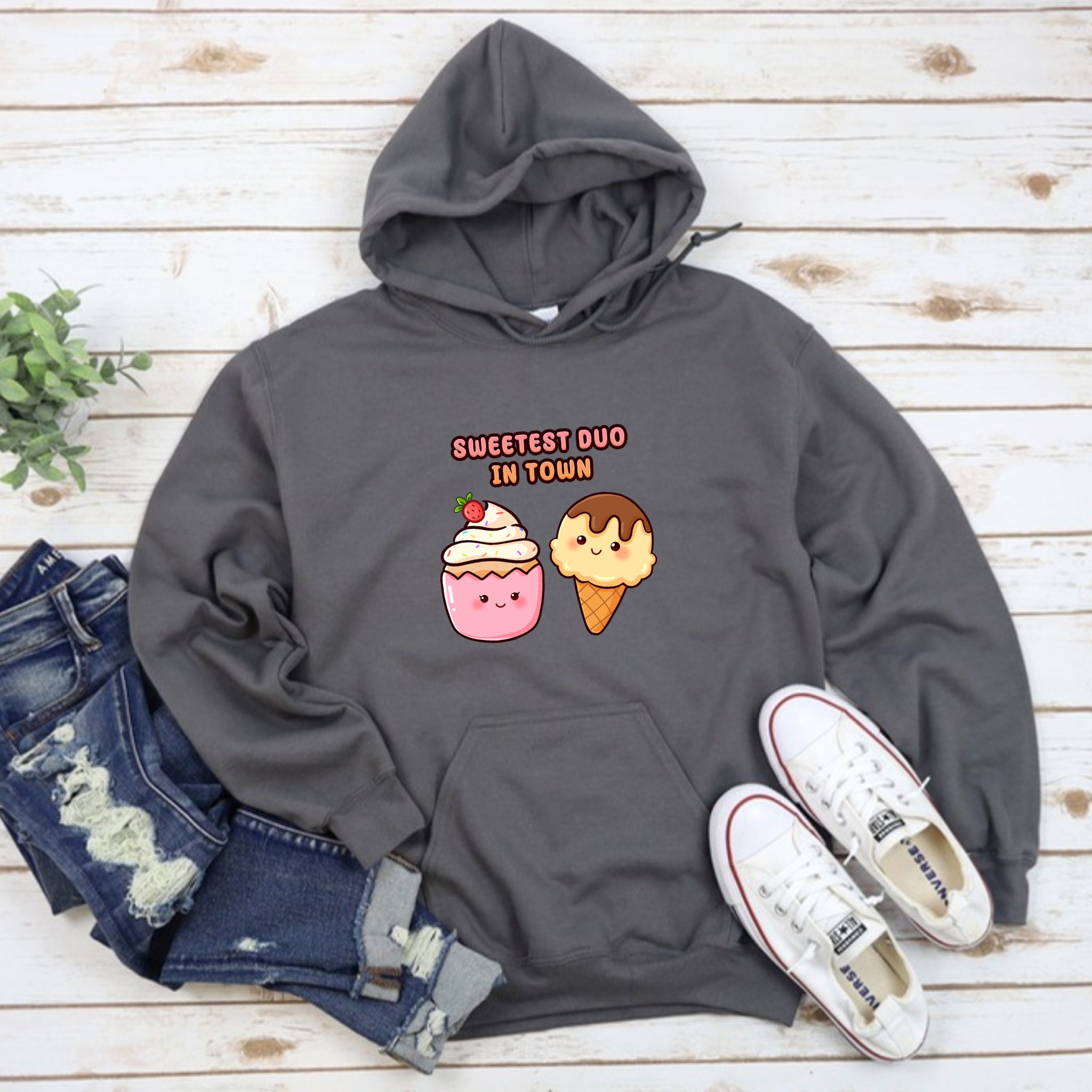 Sweetest Duo in Town Cupcake and Ice Cream Couple Hoodie