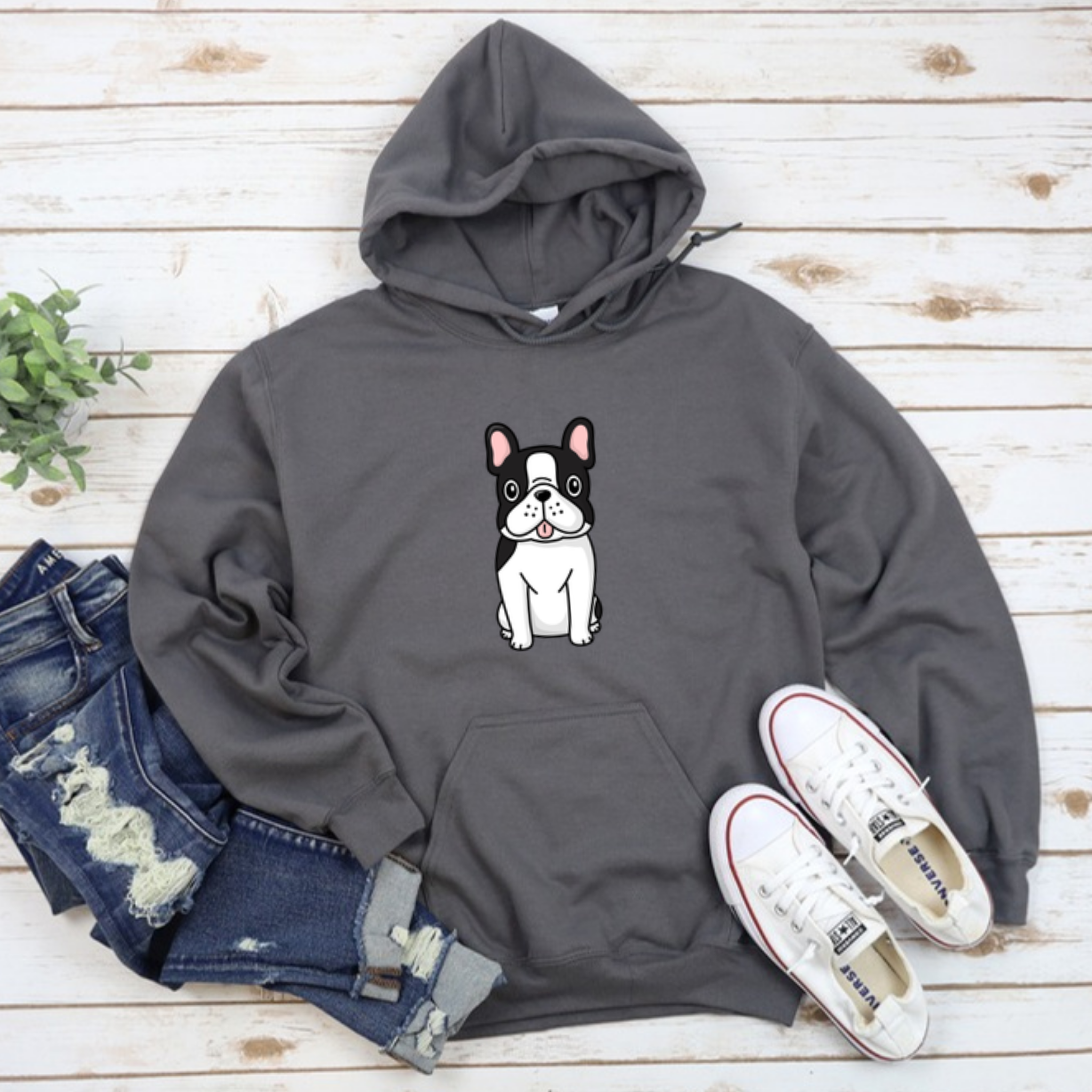 Black and White French Bulldog Hoodie