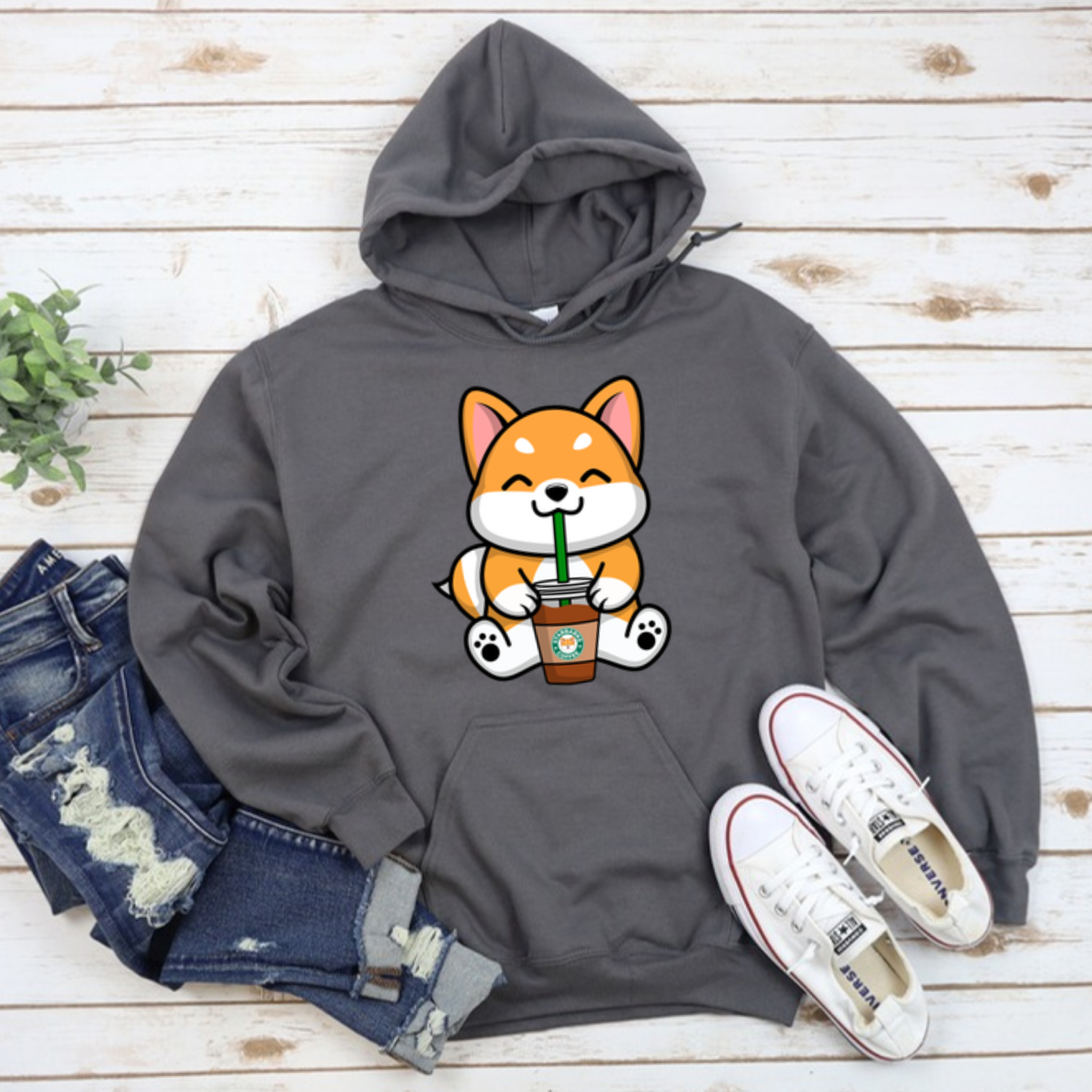 Puppy Drinking Coffee Hoodie