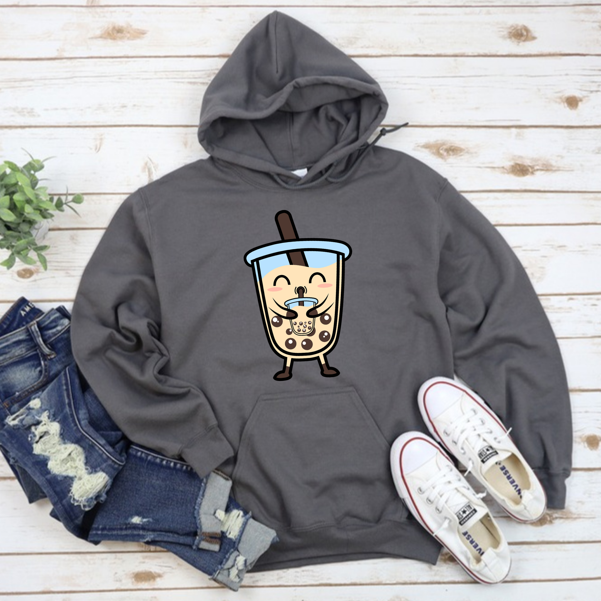 Boba Character Drinking Boba Tea Hoodie