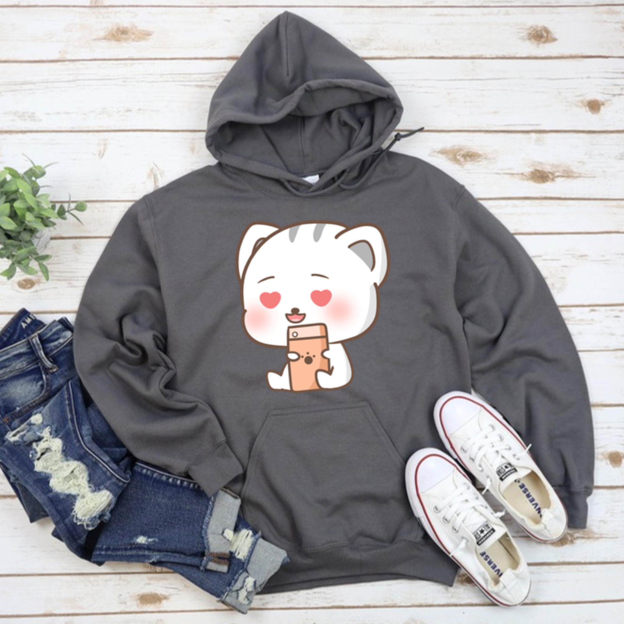 Texting in Love Kitten Hoodie