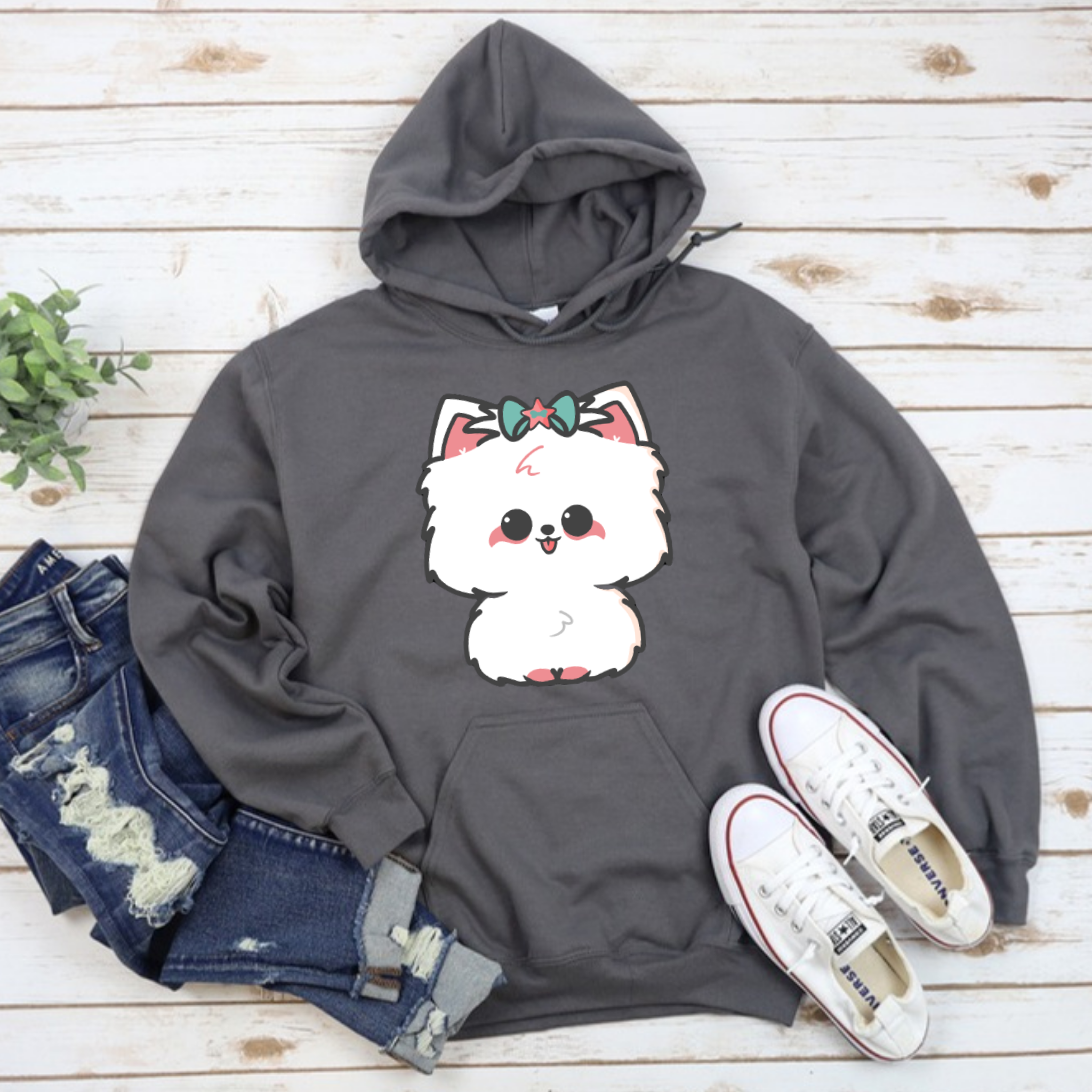 White Puppy with Bow Hoodie