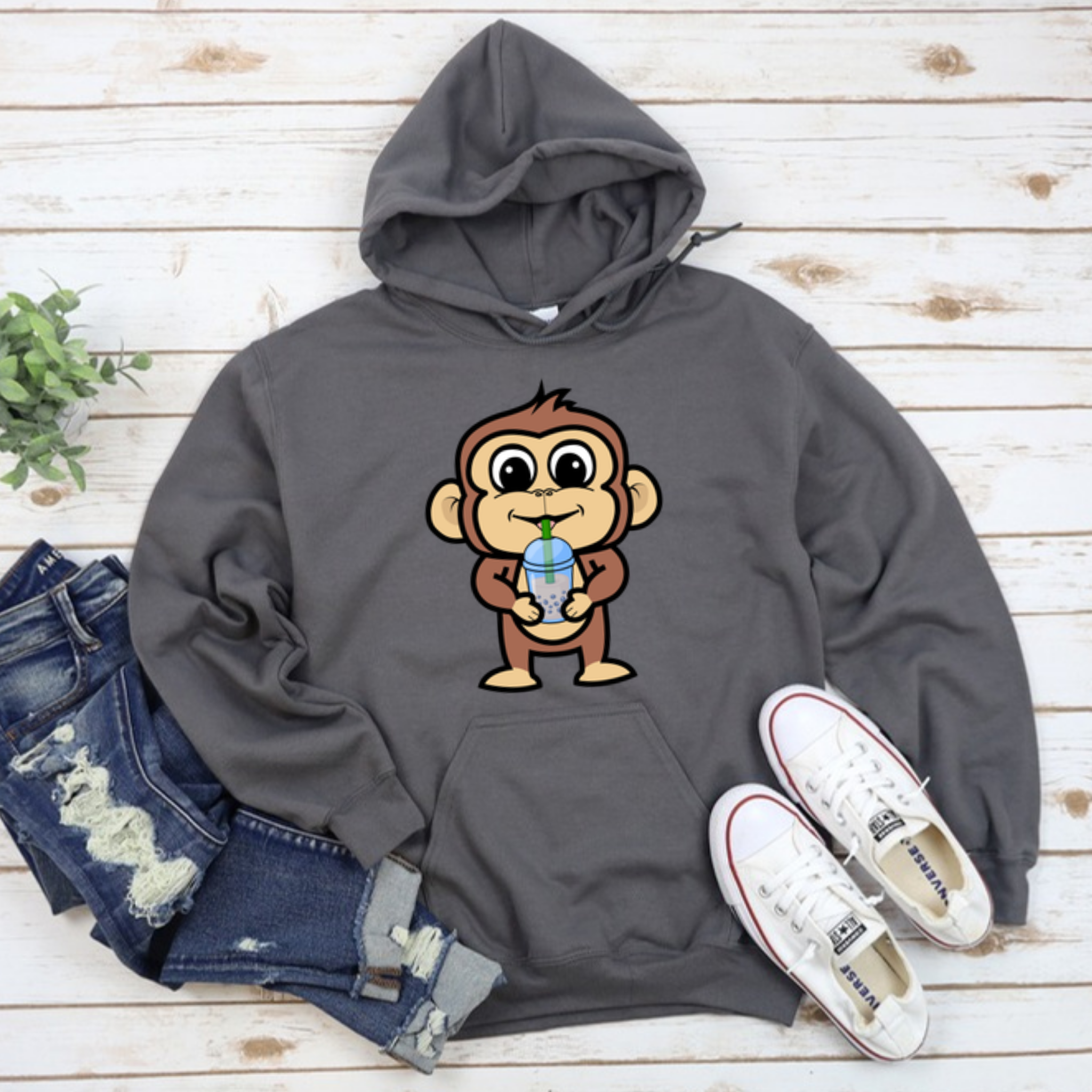 Monkey Drinking Boba Tea Hoodie