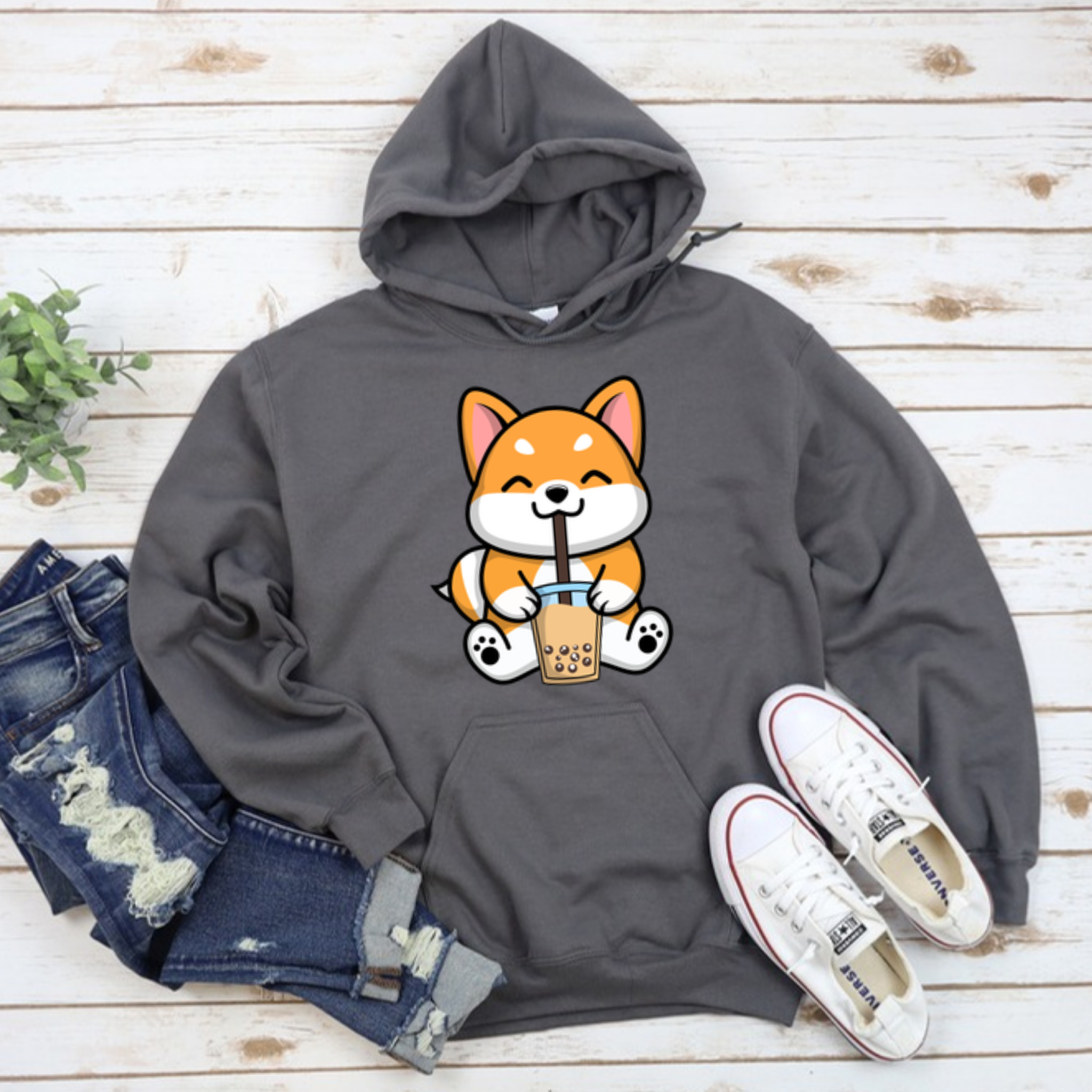 Puppy Drinking Boba Tea Hoodie