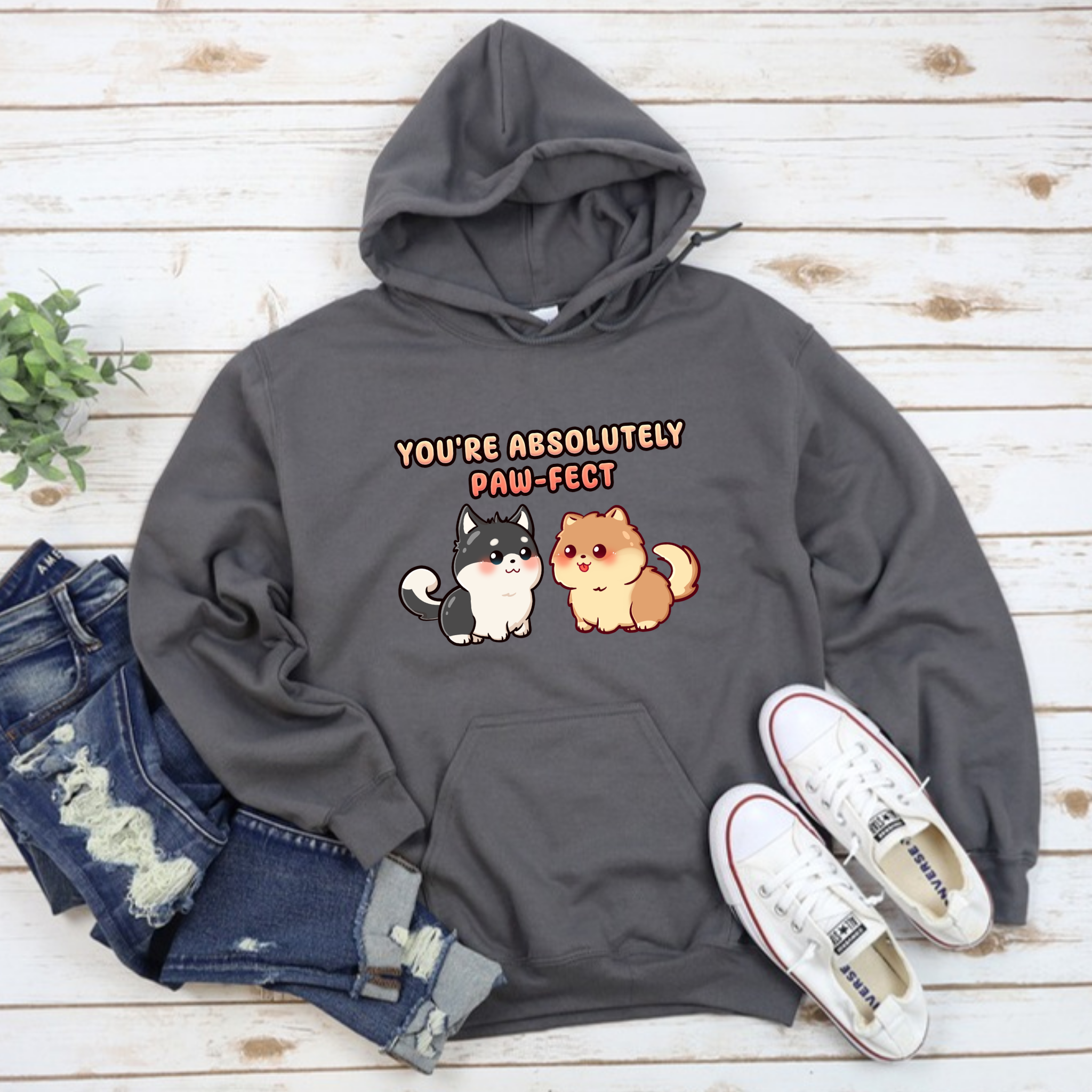 You're Absolutely Paw-fect Dog Couple - Husky & Pomeranian Hoodie