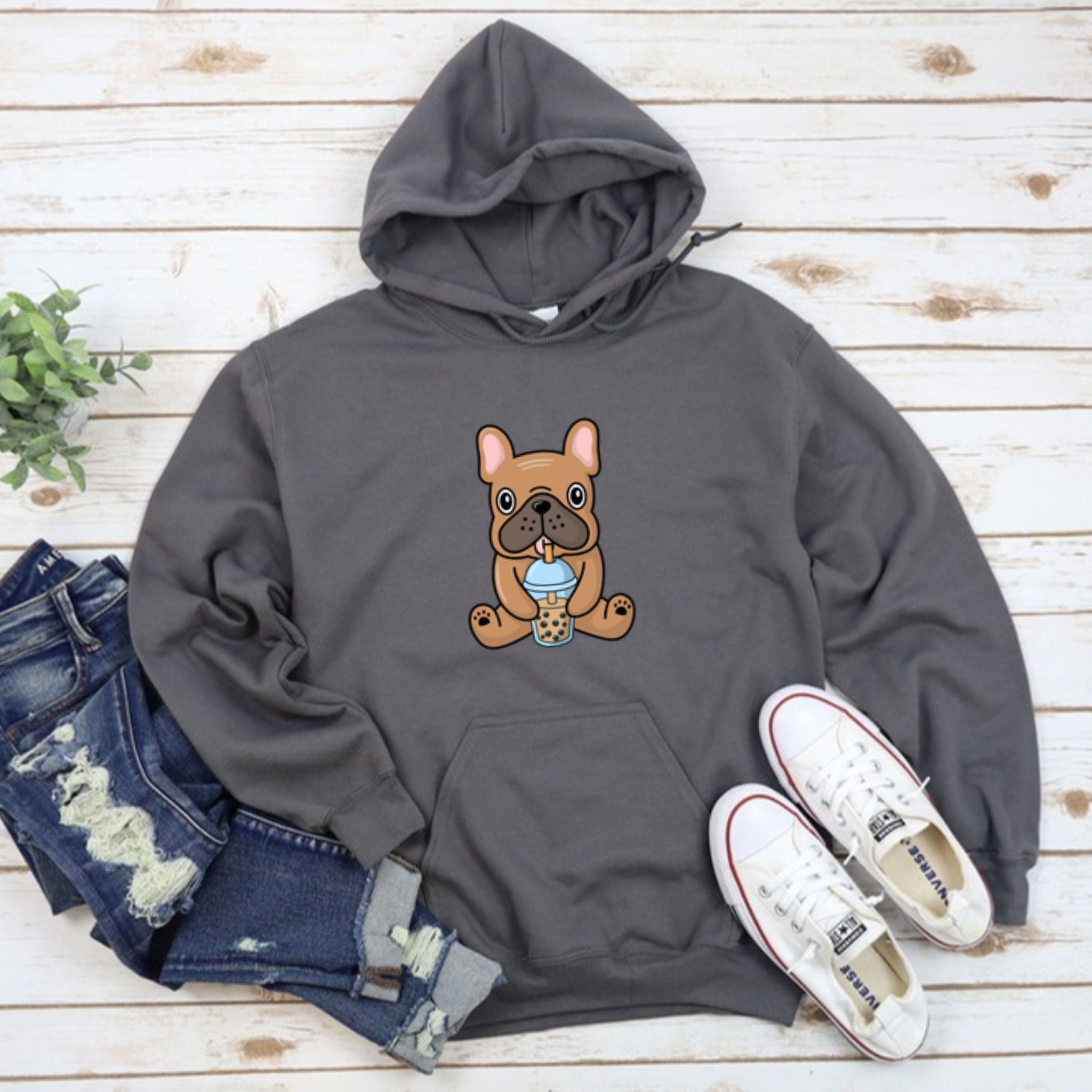 French Bulldog Drinking Boba Hoodie