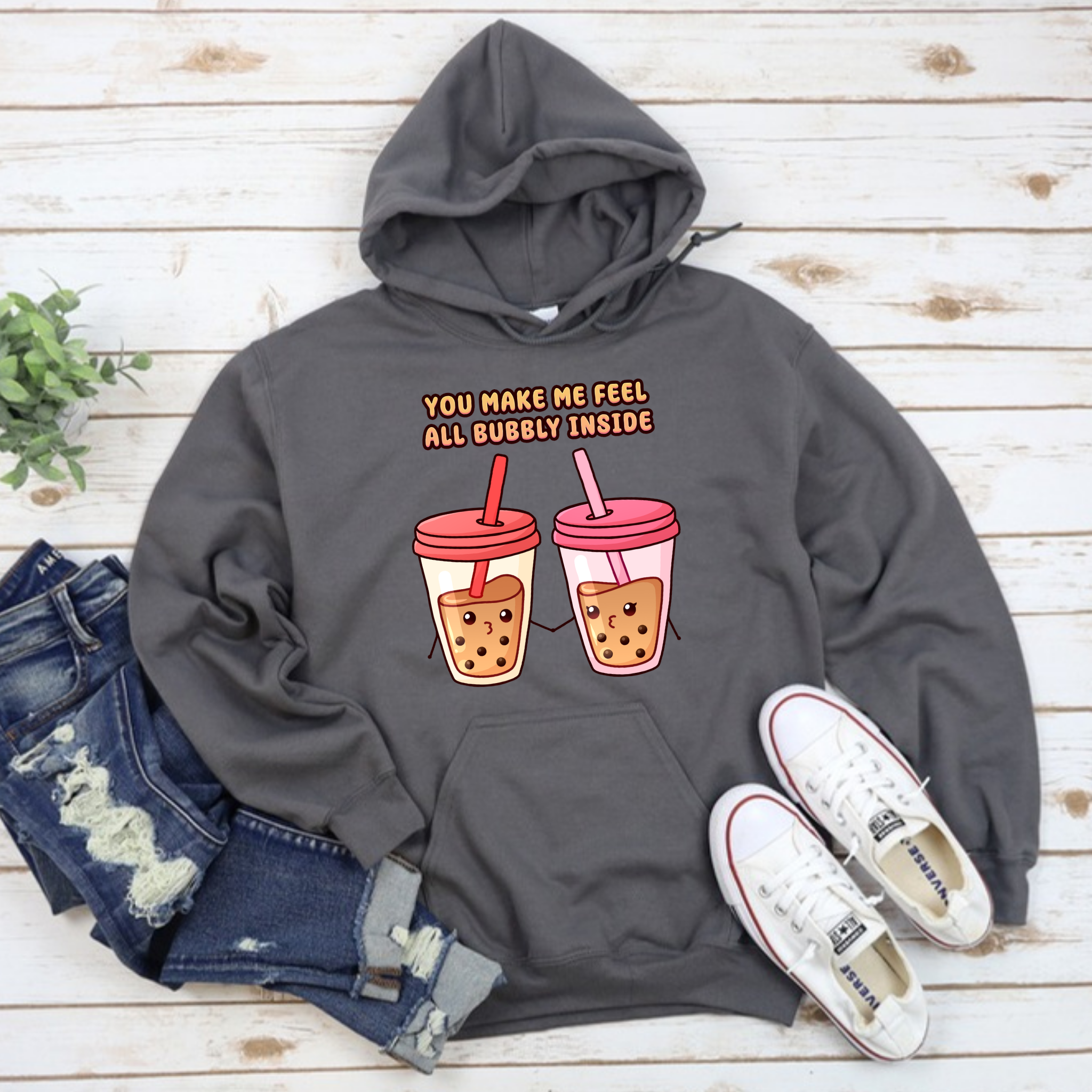 You Make Me Feel All Bubbly Inside Boba Tea Couple Hoodie