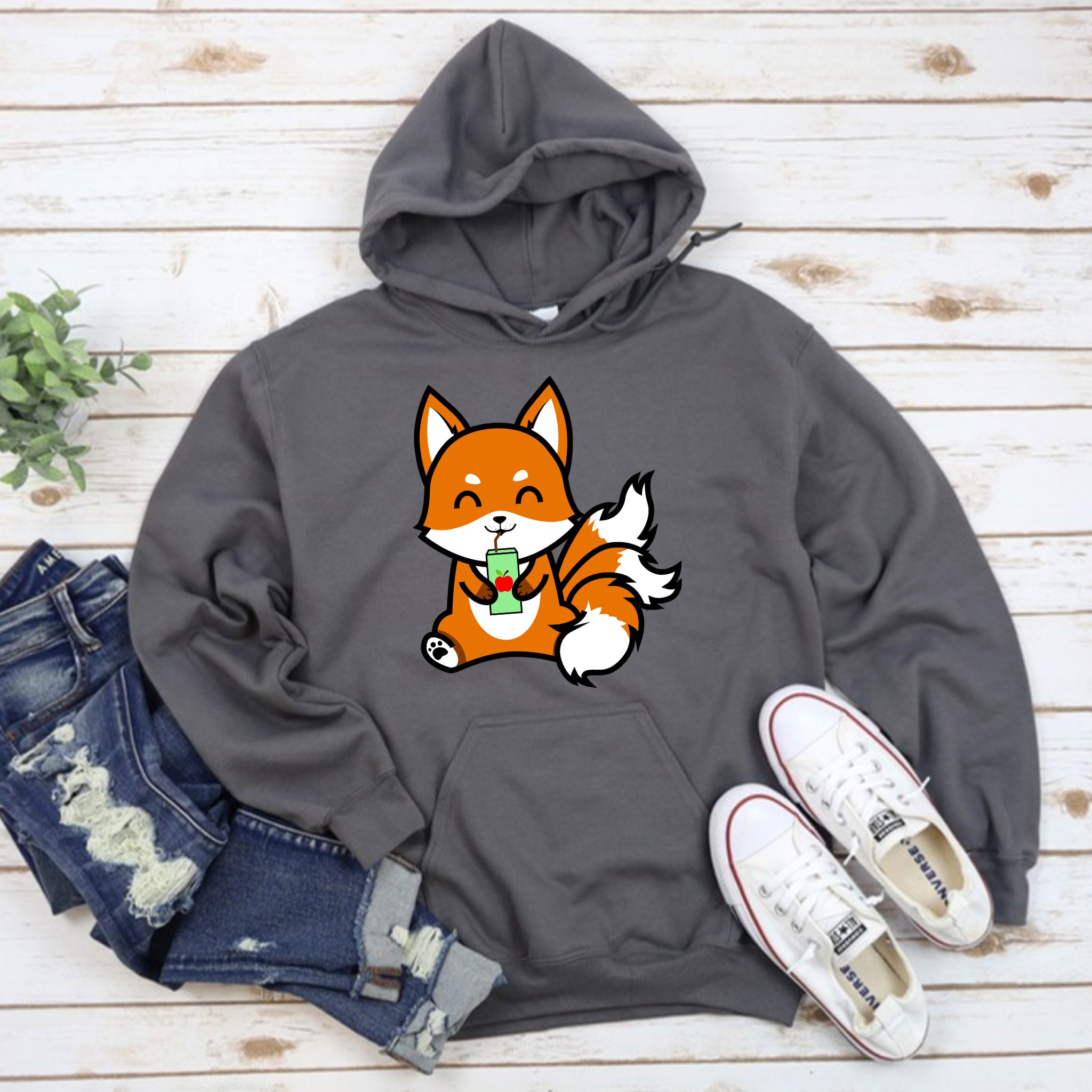3-Tailed Fox Drinking Apple Juice Hoodie