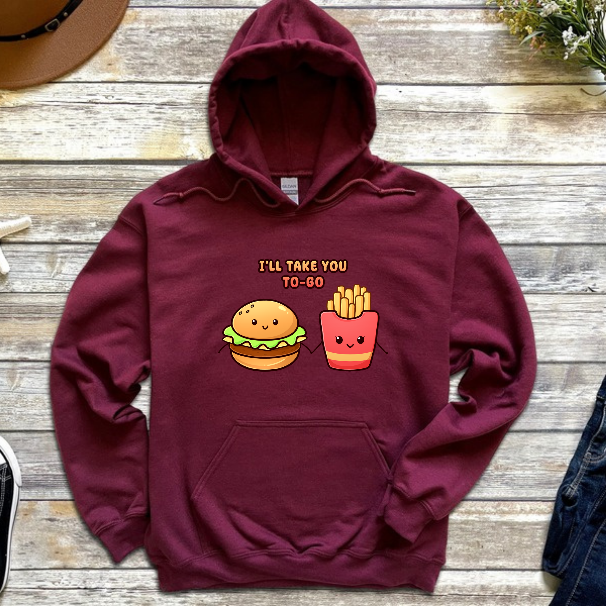 I'll Take You To-Go Burger and Fries Couple Hoodie