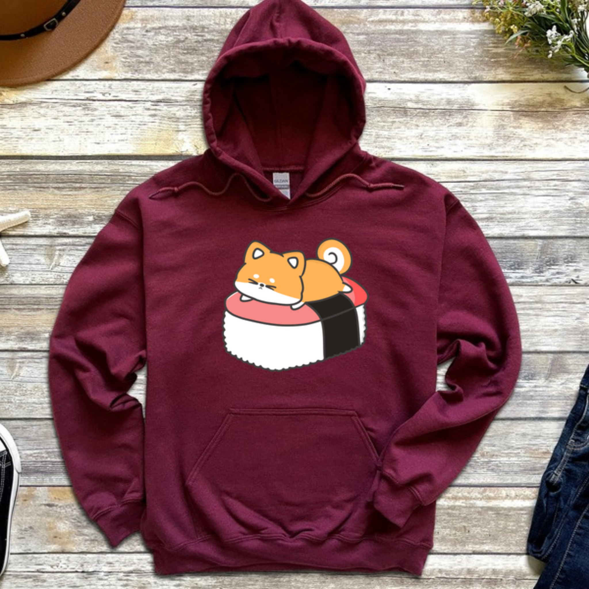 Puppy on Sushi Bed Hoodie