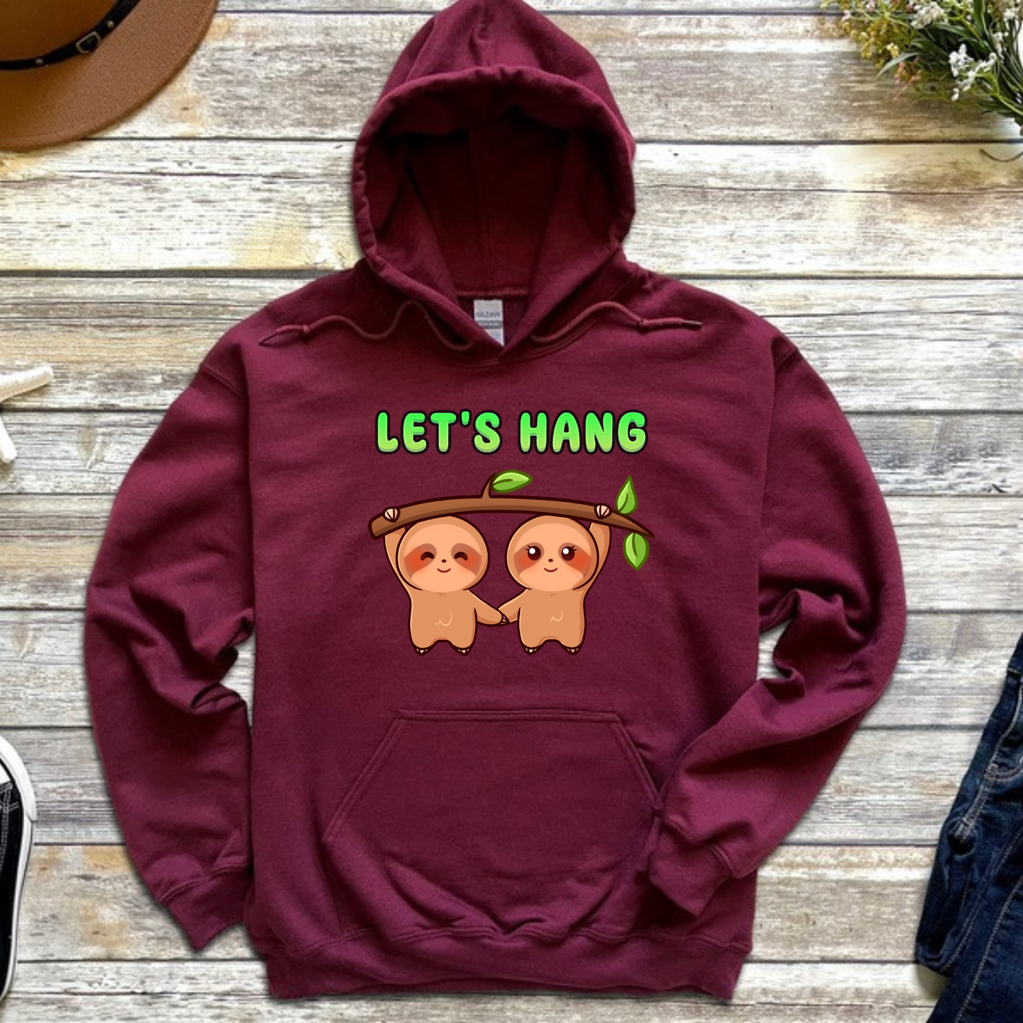 Let's Hang Sloth Couple Hoodie