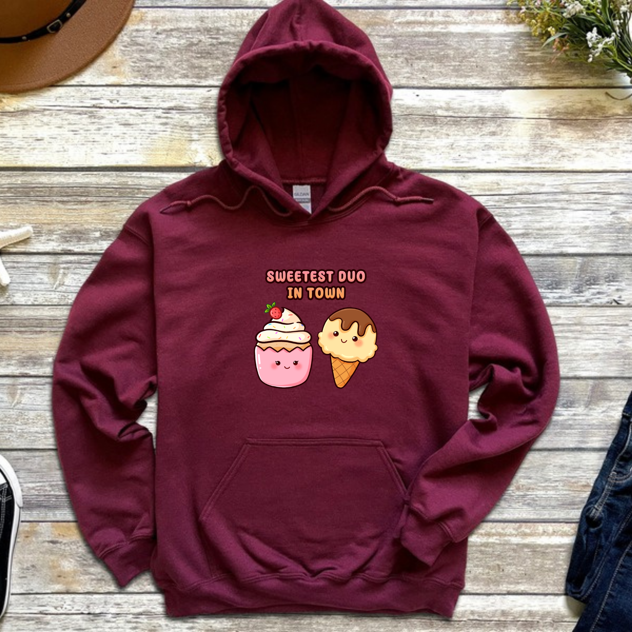 Sweetest Duo in Town Cupcake and Ice Cream Couple Hoodie