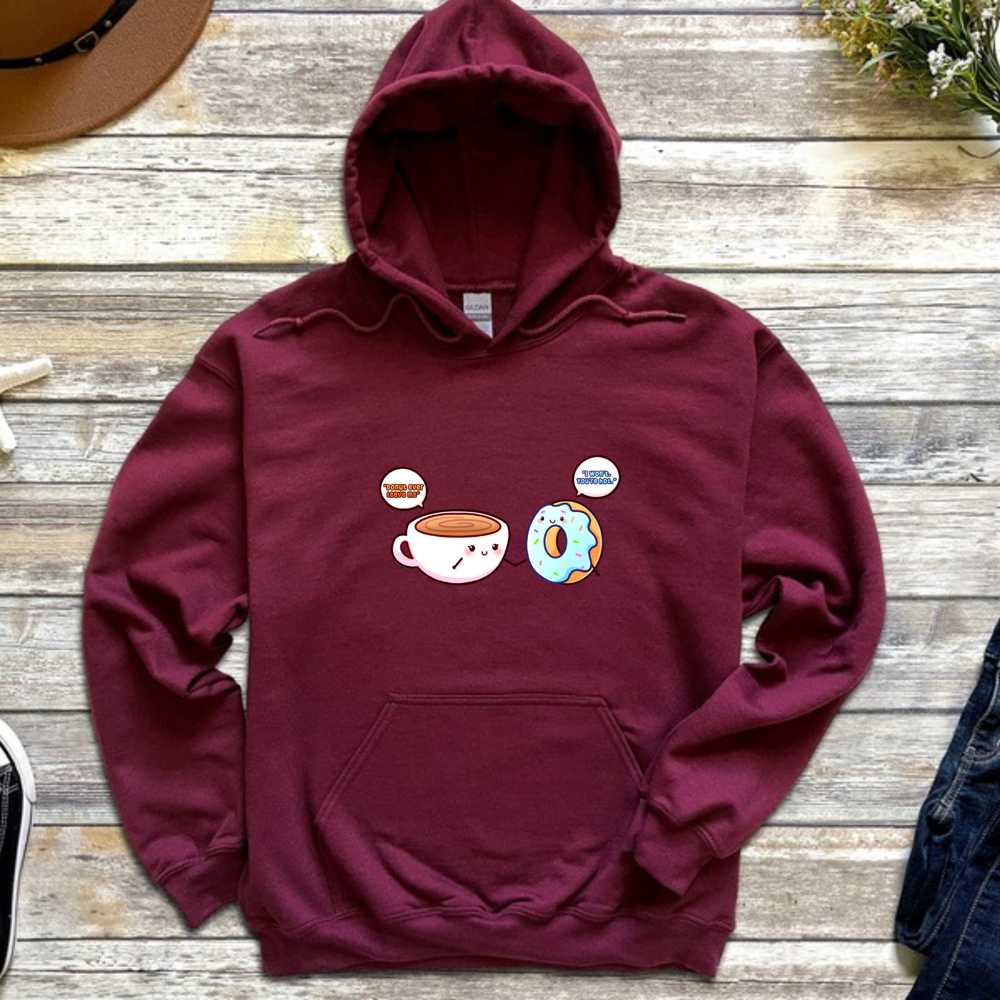 Donut Ever Leave Me Coffee and Donut Couple Hoodie