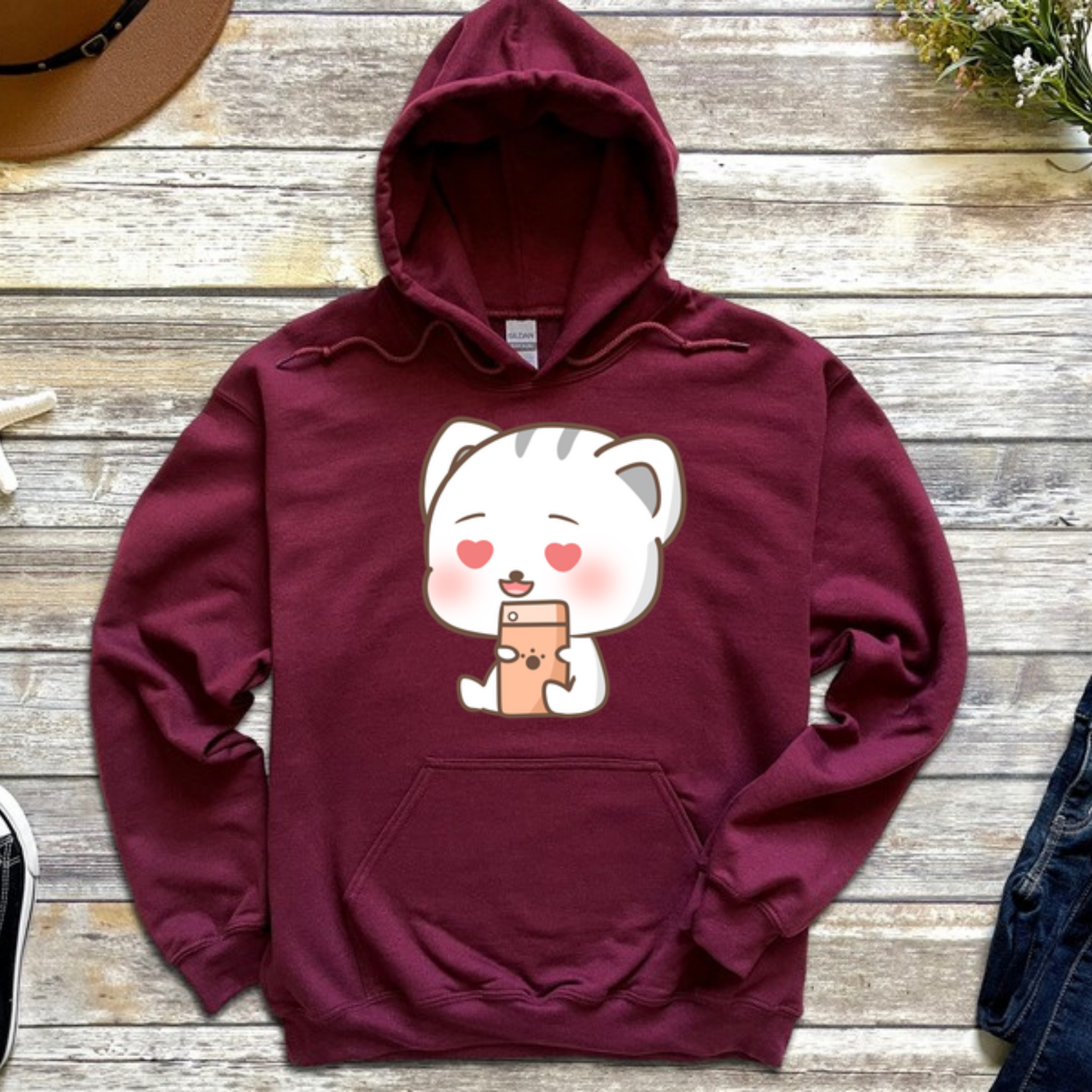 Texting in Love Kitten Hoodie
