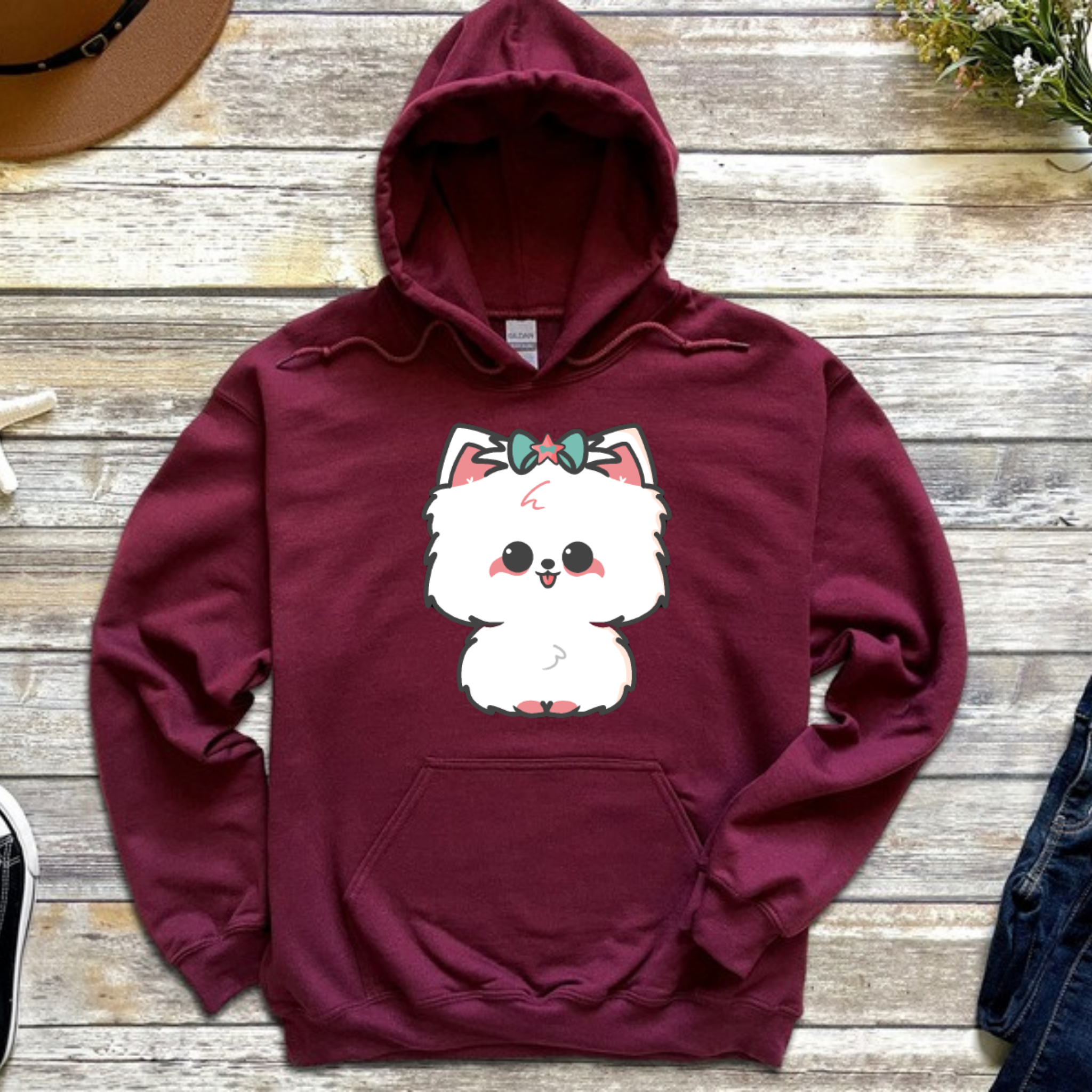 White Puppy with Bow Hoodie