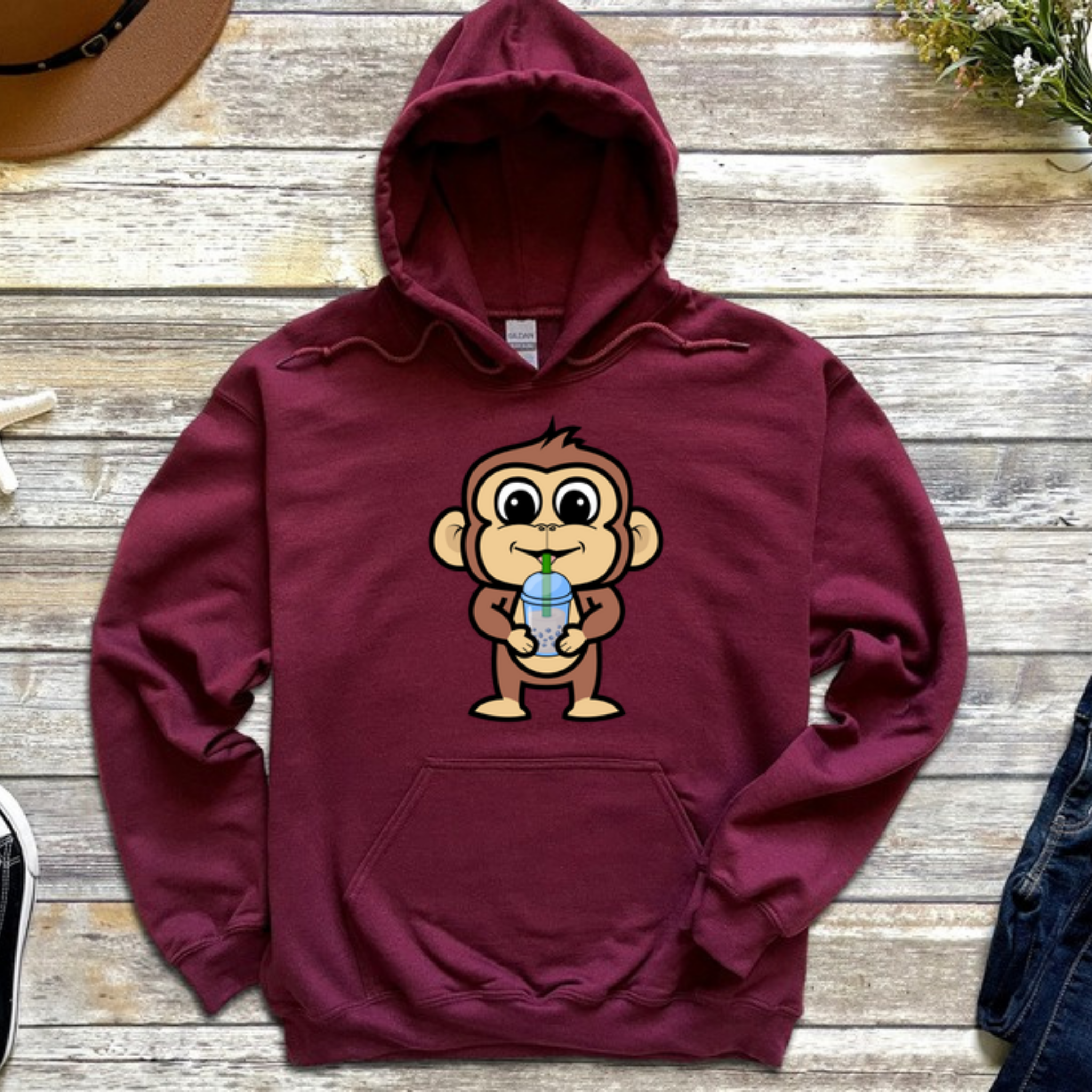 Monkey Drinking Boba Tea Hoodie