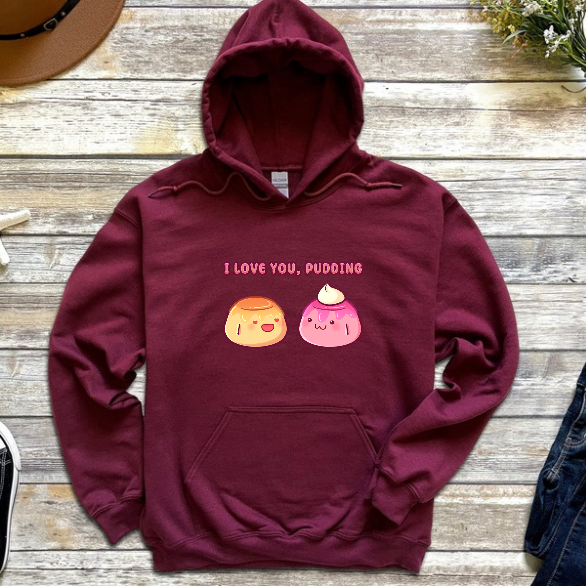 I Love You, Pudding Flan and Pudding Couple Hoodie