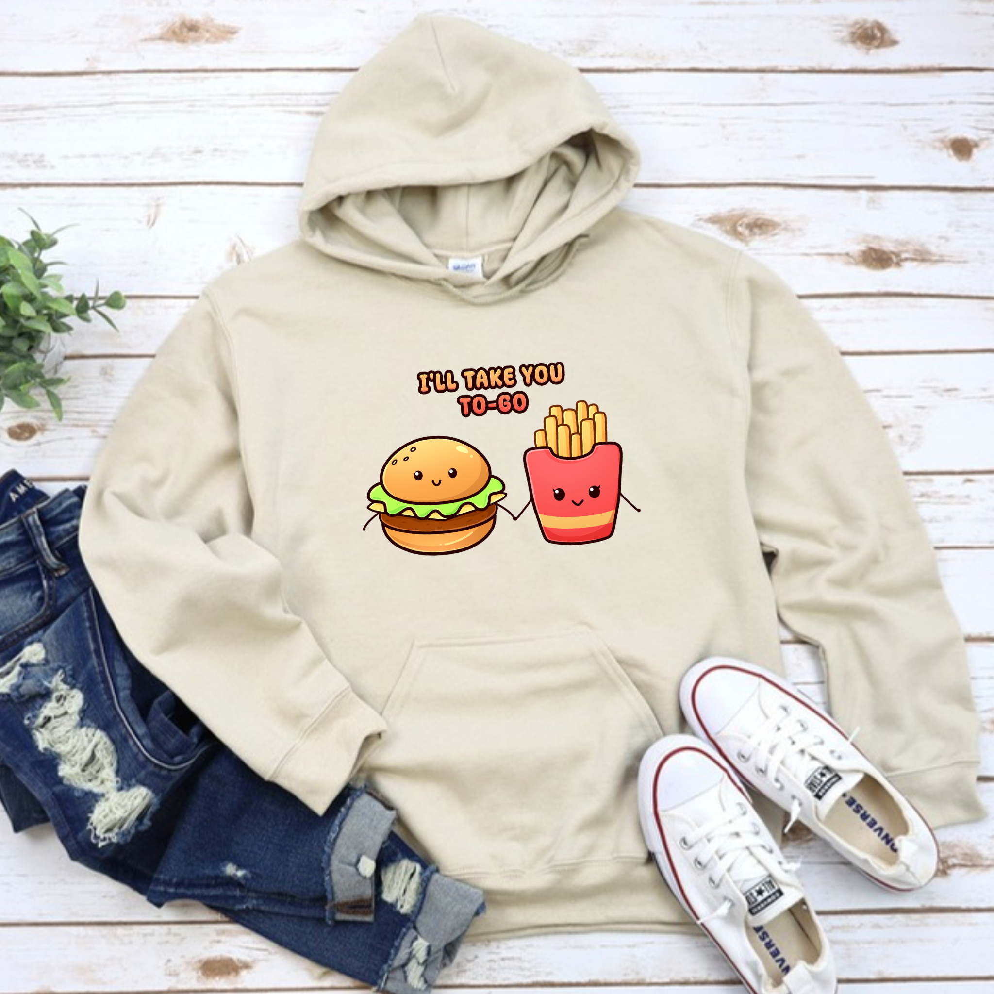 I'll Take You To-Go Burger and Fries Couple Hoodie