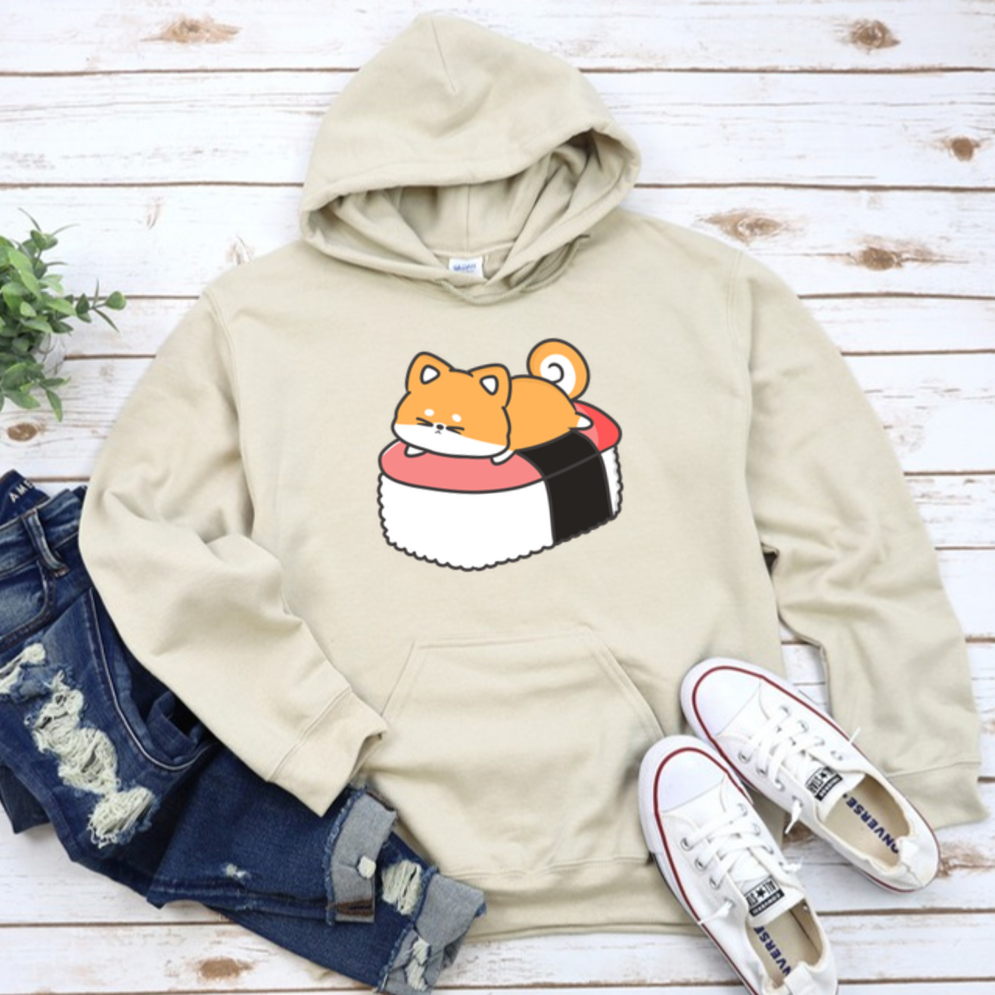 Puppy on Sushi Bed Hoodie