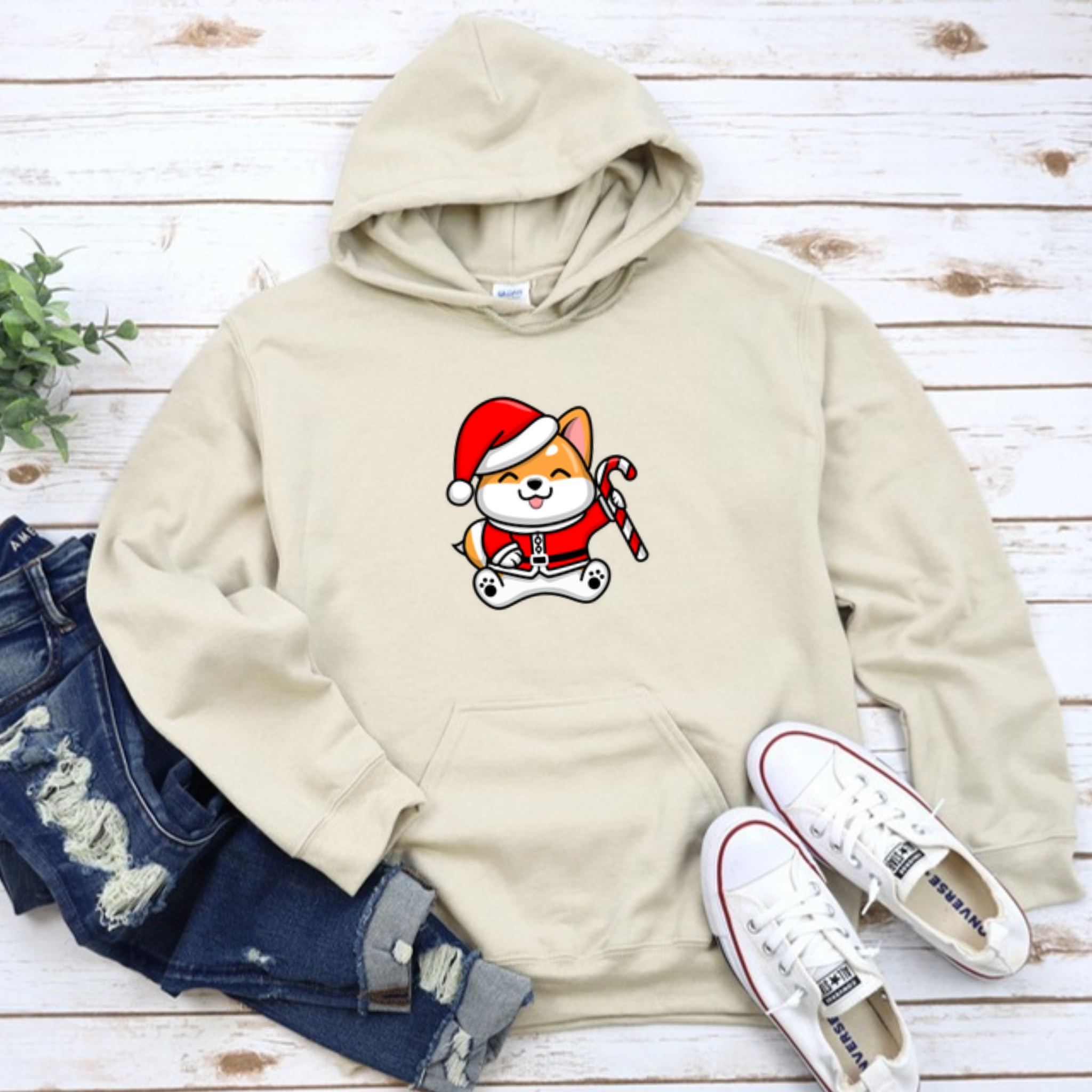 Santa Puppy with Candy Cane Hoodie