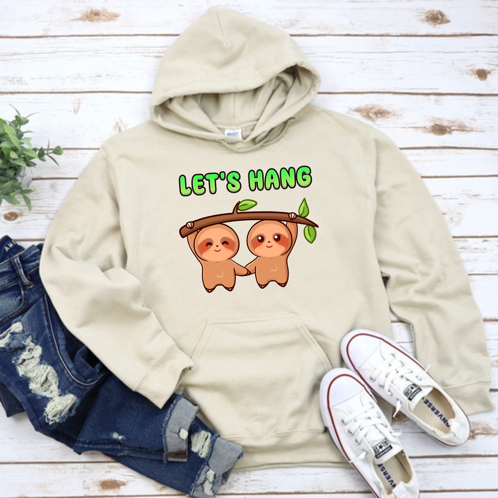 Let's Hang Sloth Couple Hoodie