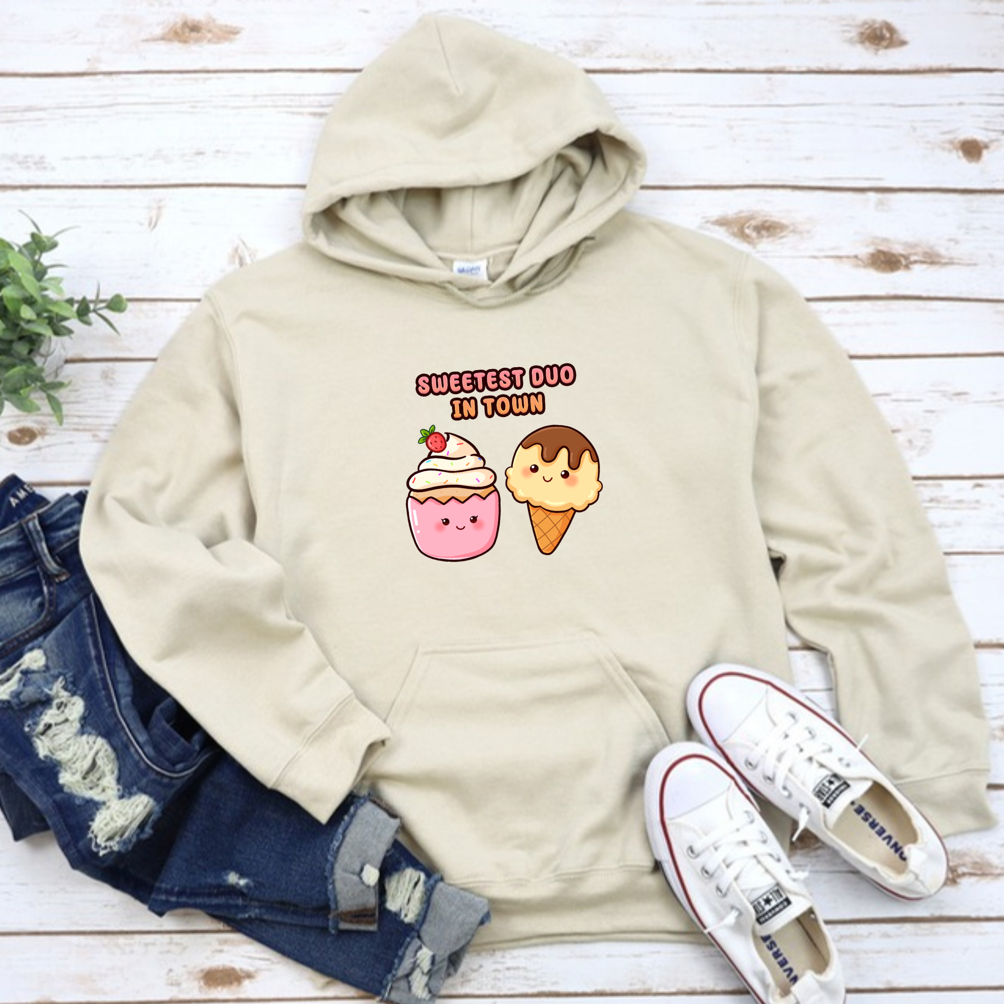 Sweetest Duo in Town Cupcake and Ice Cream Couple Hoodie