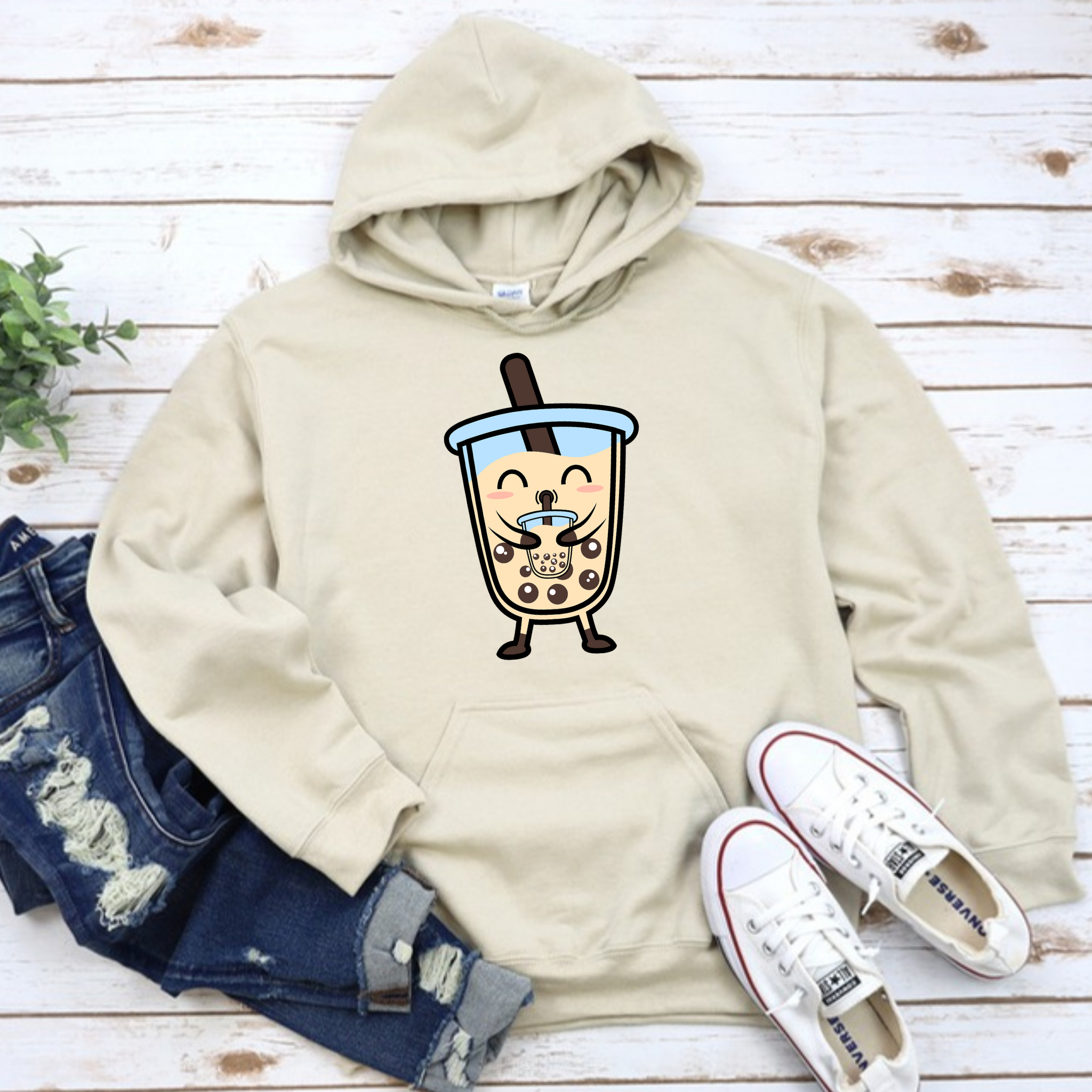 Boba Character Drinking Boba Tea Hoodie