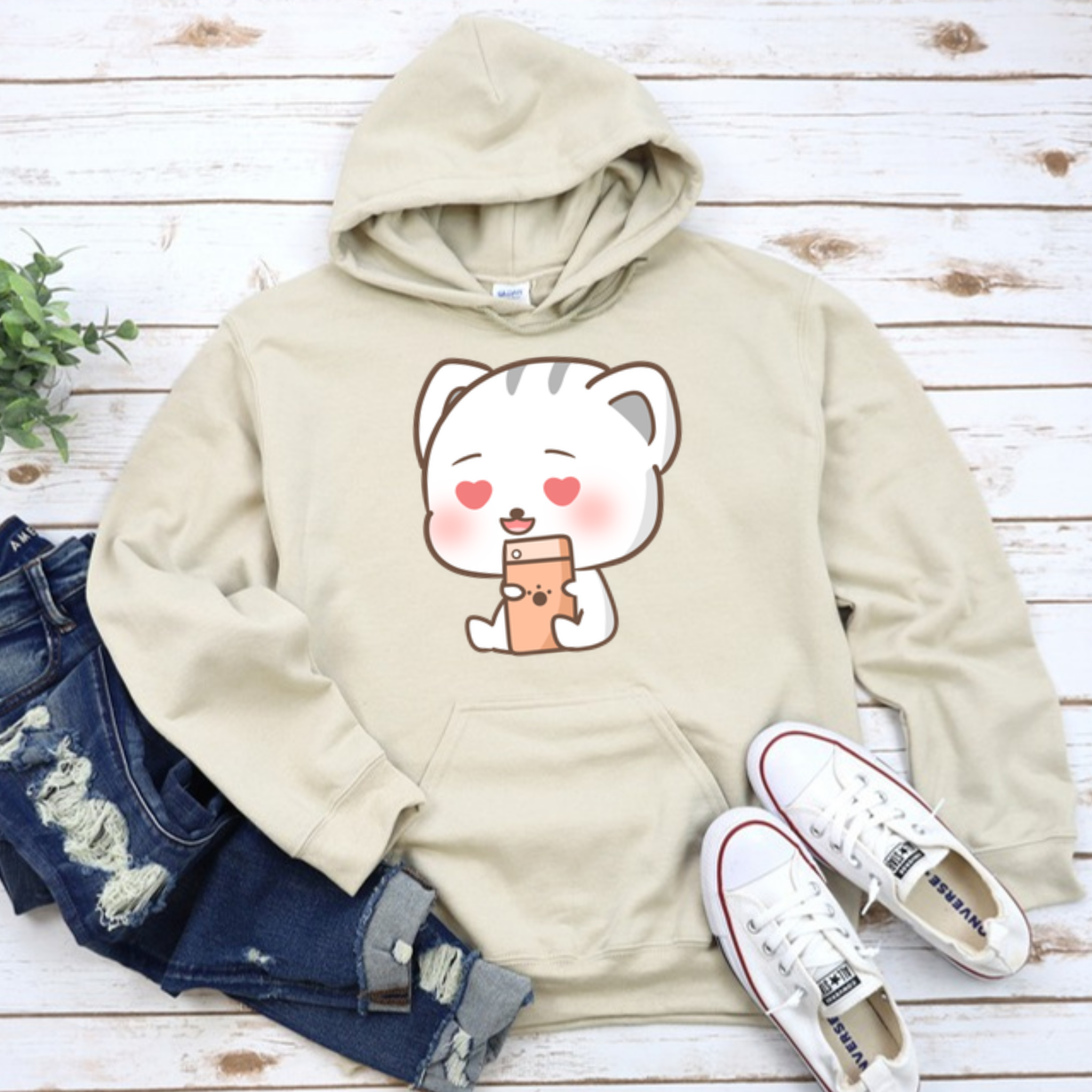 Texting in Love Kitten Hoodie