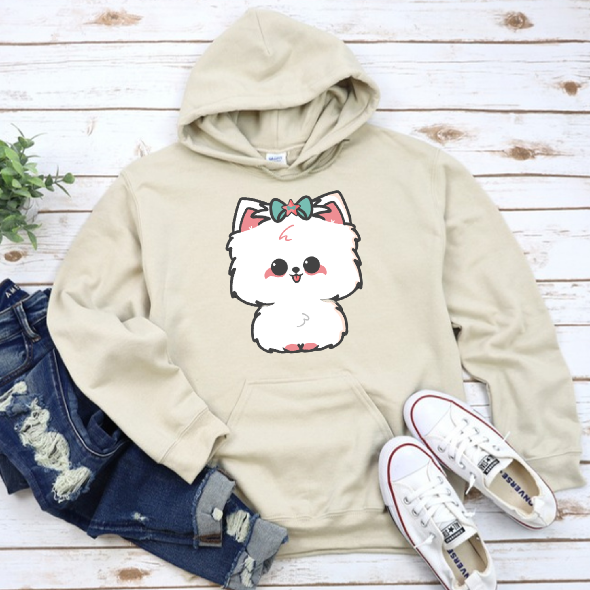 White Puppy with Bow Hoodie