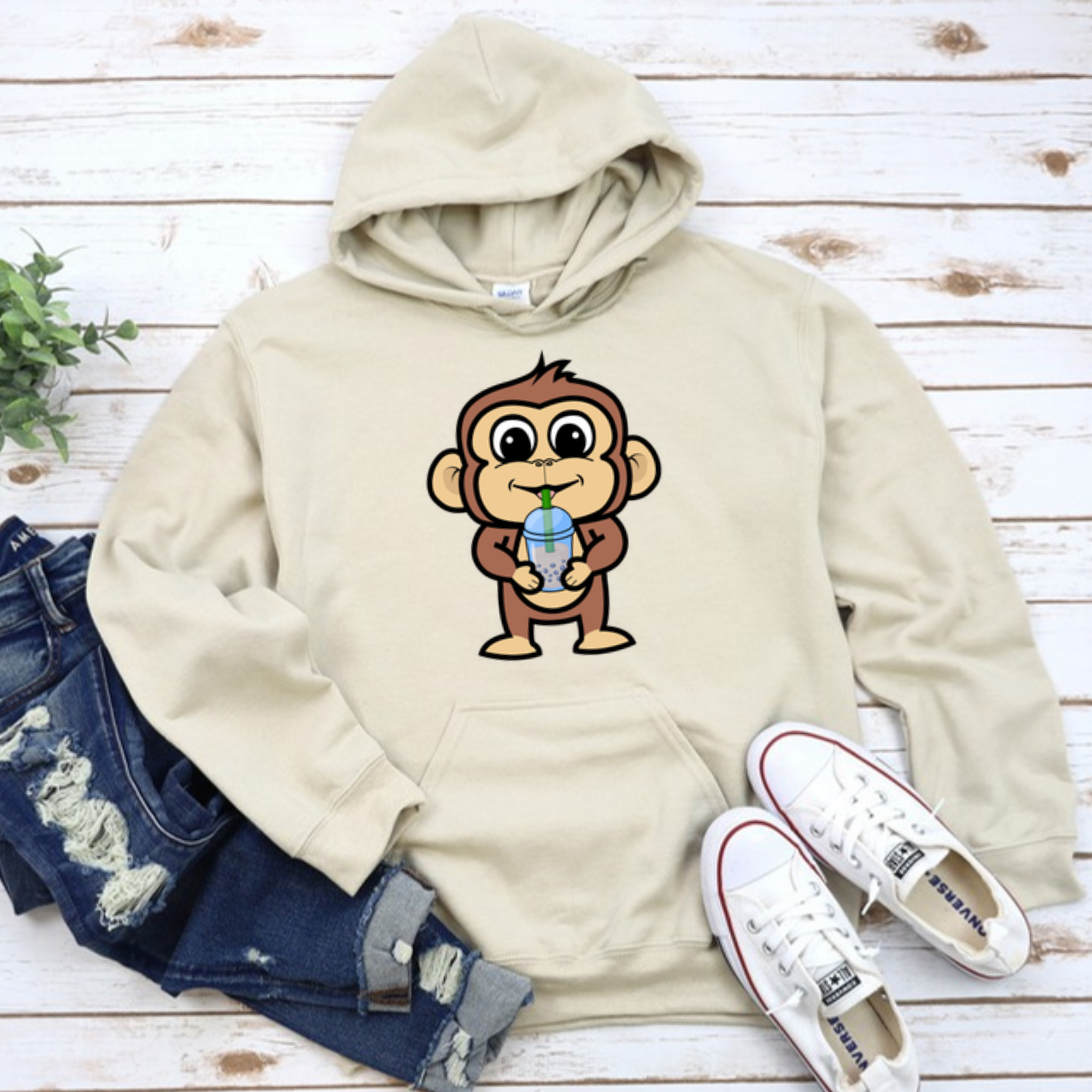 Monkey Drinking Boba Tea Hoodie