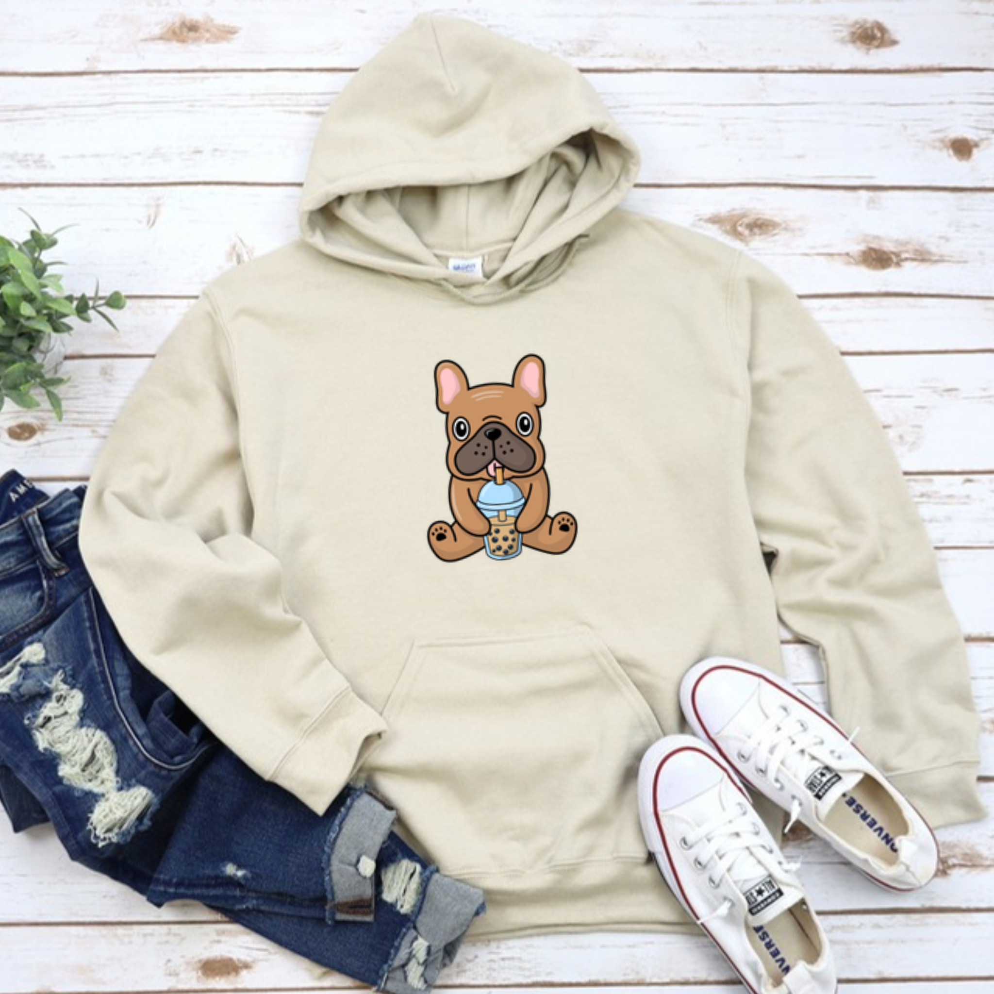 French Bulldog Drinking Boba Hoodie