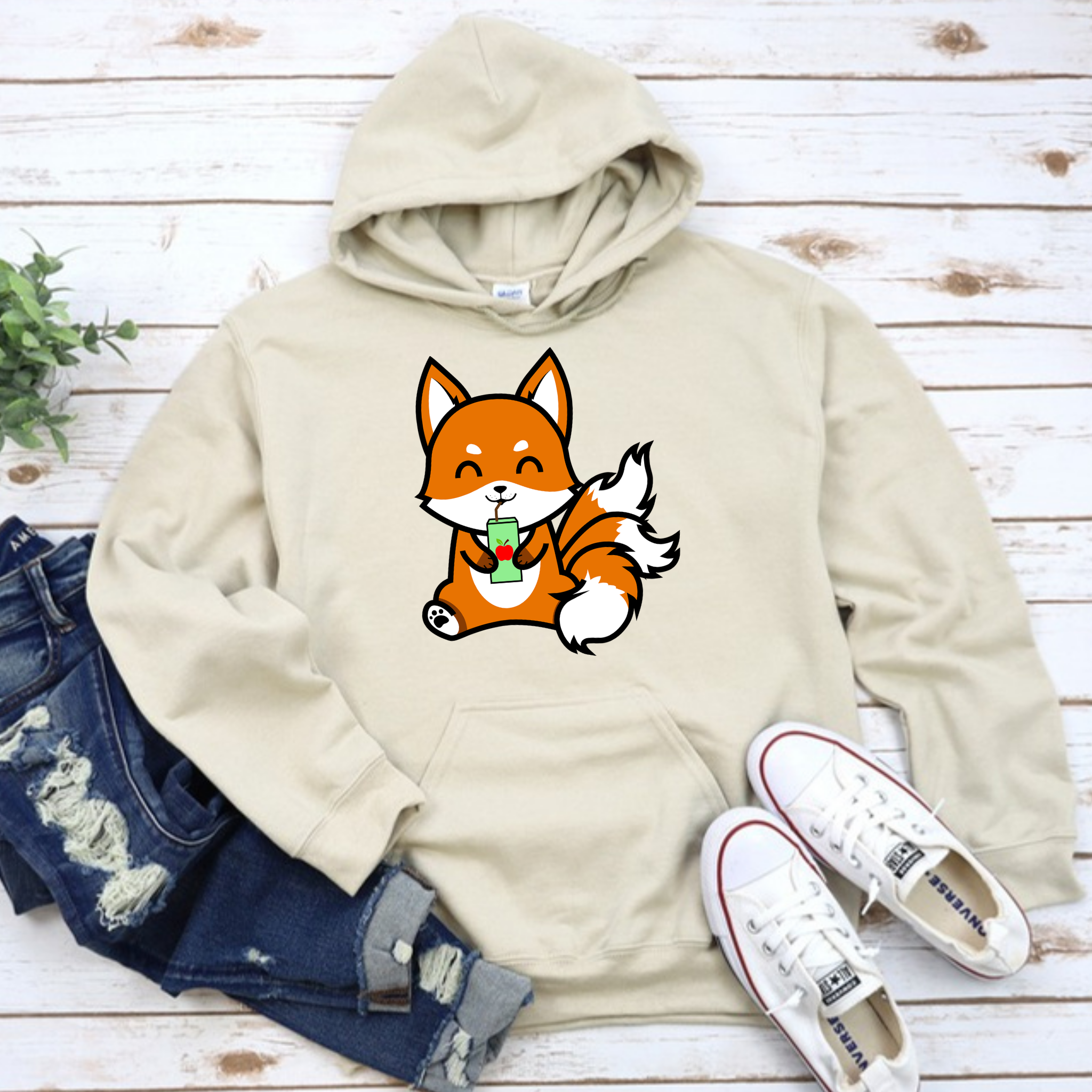 3-Tailed Fox Drinking Apple Juice Hoodie