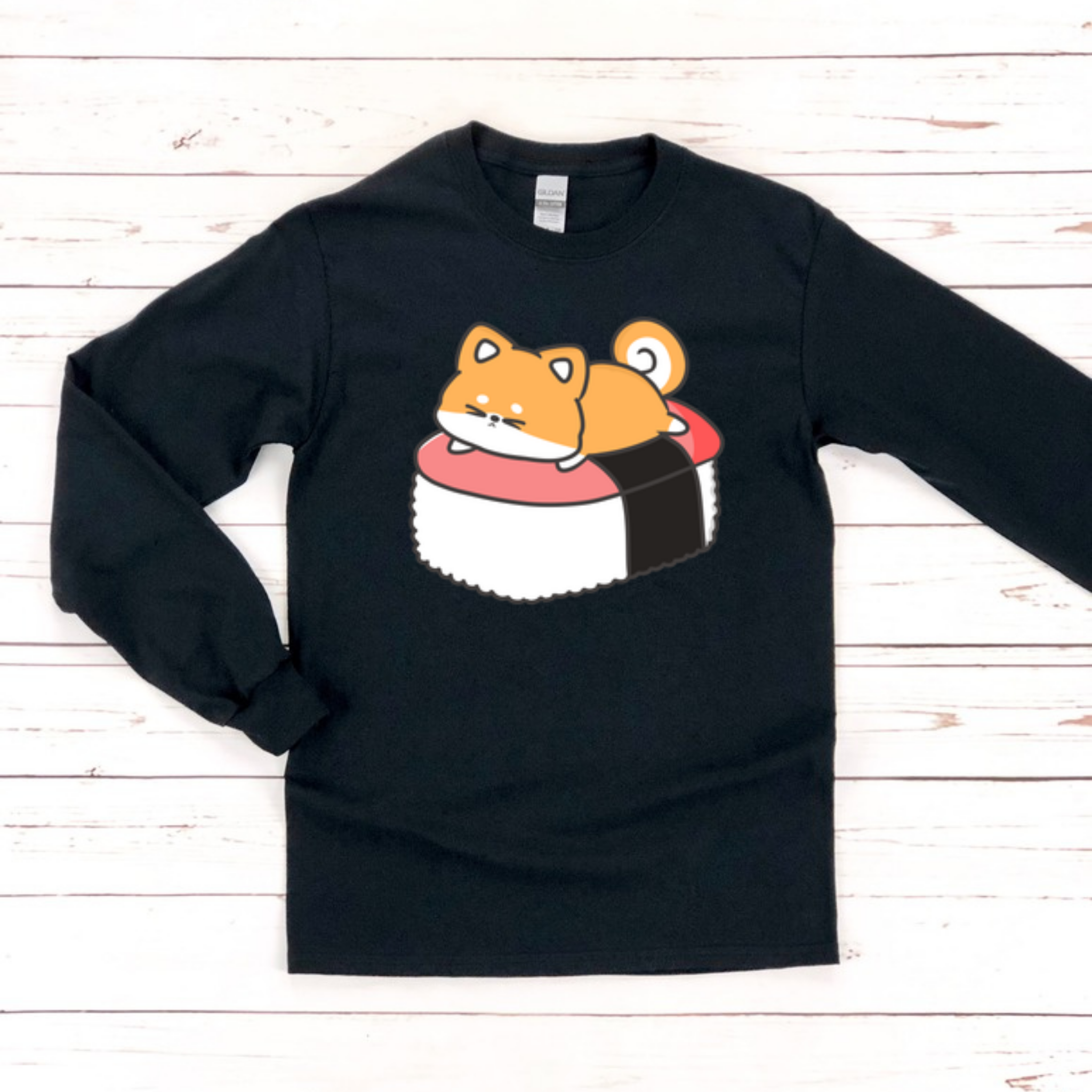 Puppy on Sushi Bed Long Sleeve Shirt