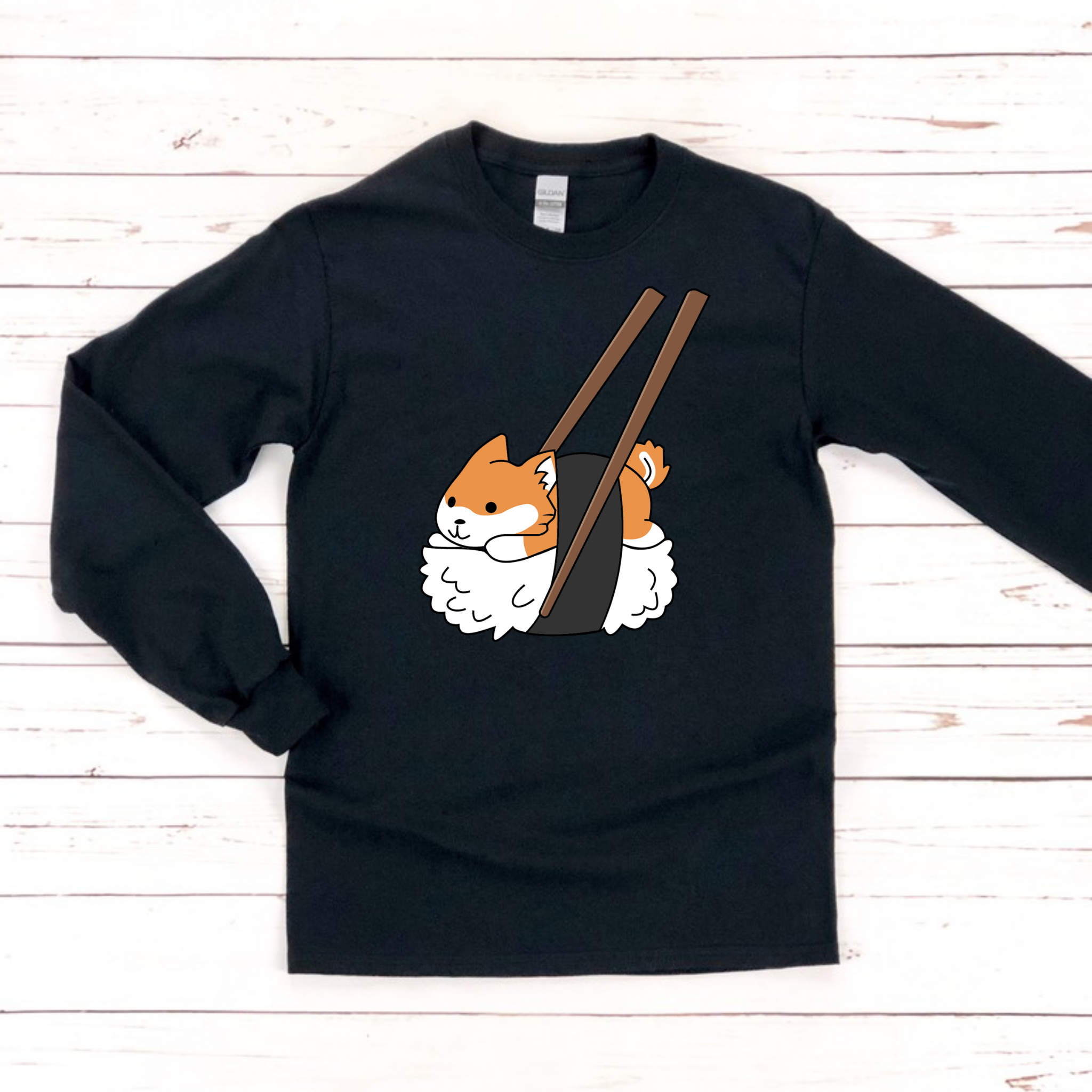 Shiba Inu Sushi with Chopsticks Long Sleeve Shirt