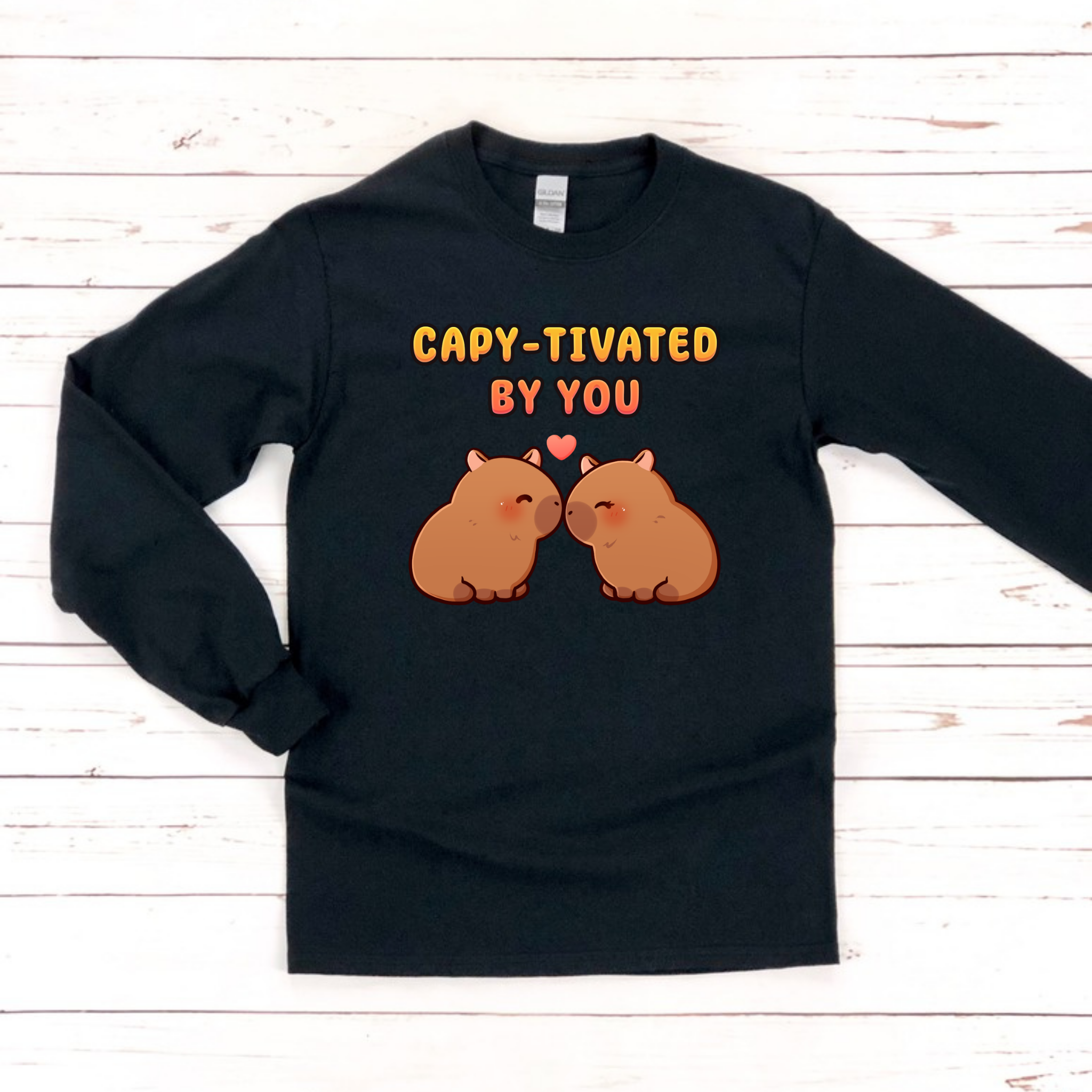 Capy-tivated by You Capybara Couple Long Sleeve Shirt