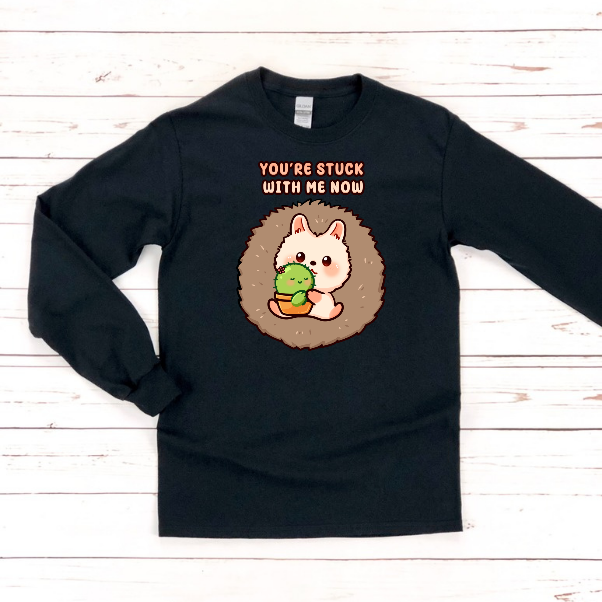 You're Stuck with Me Now Porcupine and Succulent Cactus Couple Long Sleeve Shirt