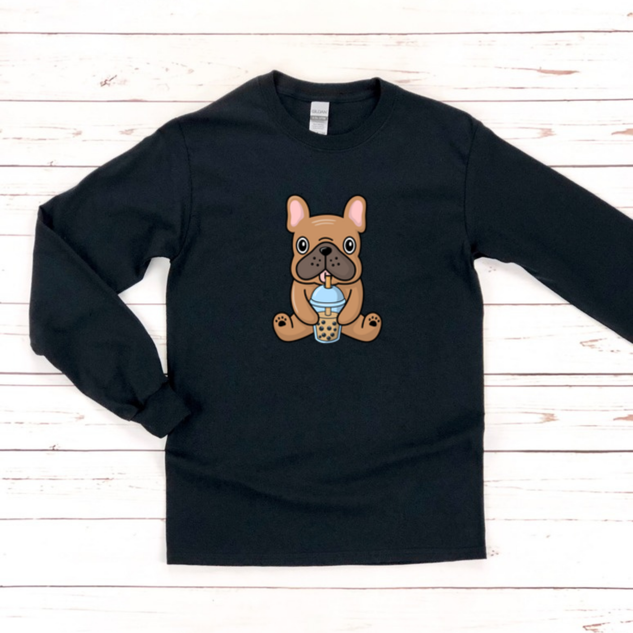 French Bulldog Drinking Boba Long Sleeve Shirt