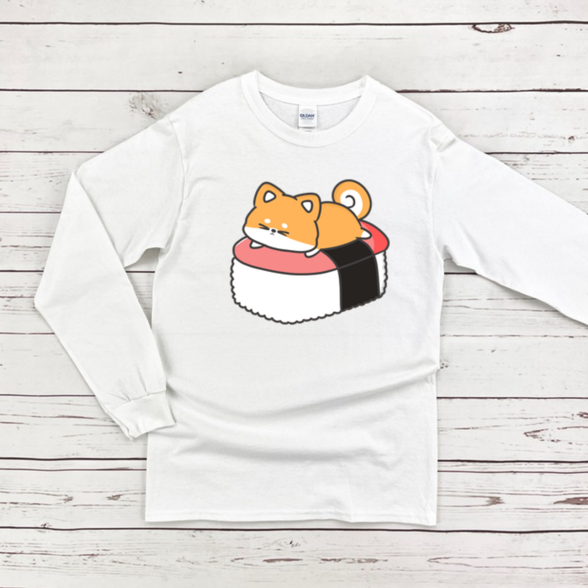 Puppy on Sushi Bed Long Sleeve Shirt