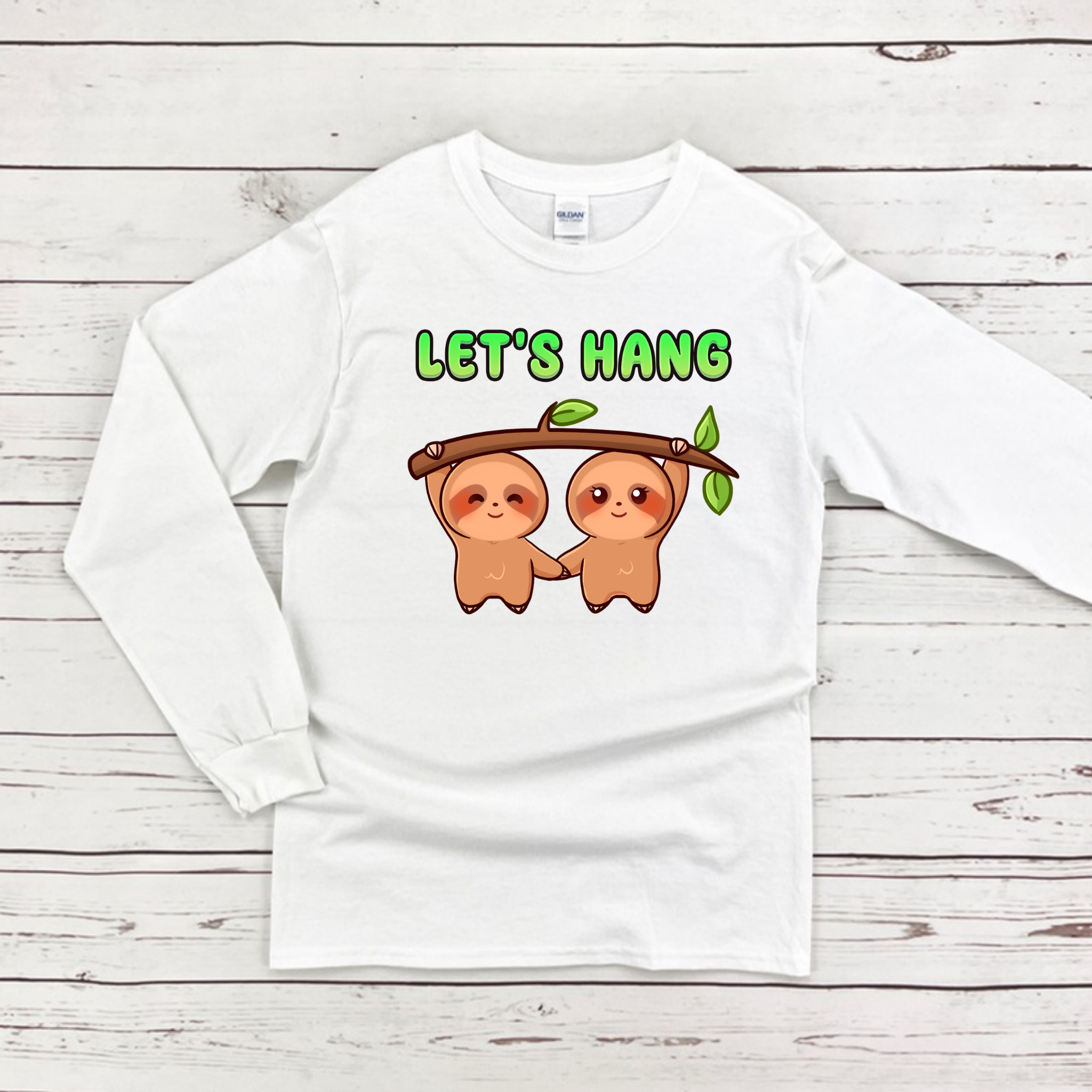 Let's Hang Sloth Couple Long Sleeve Shirt
