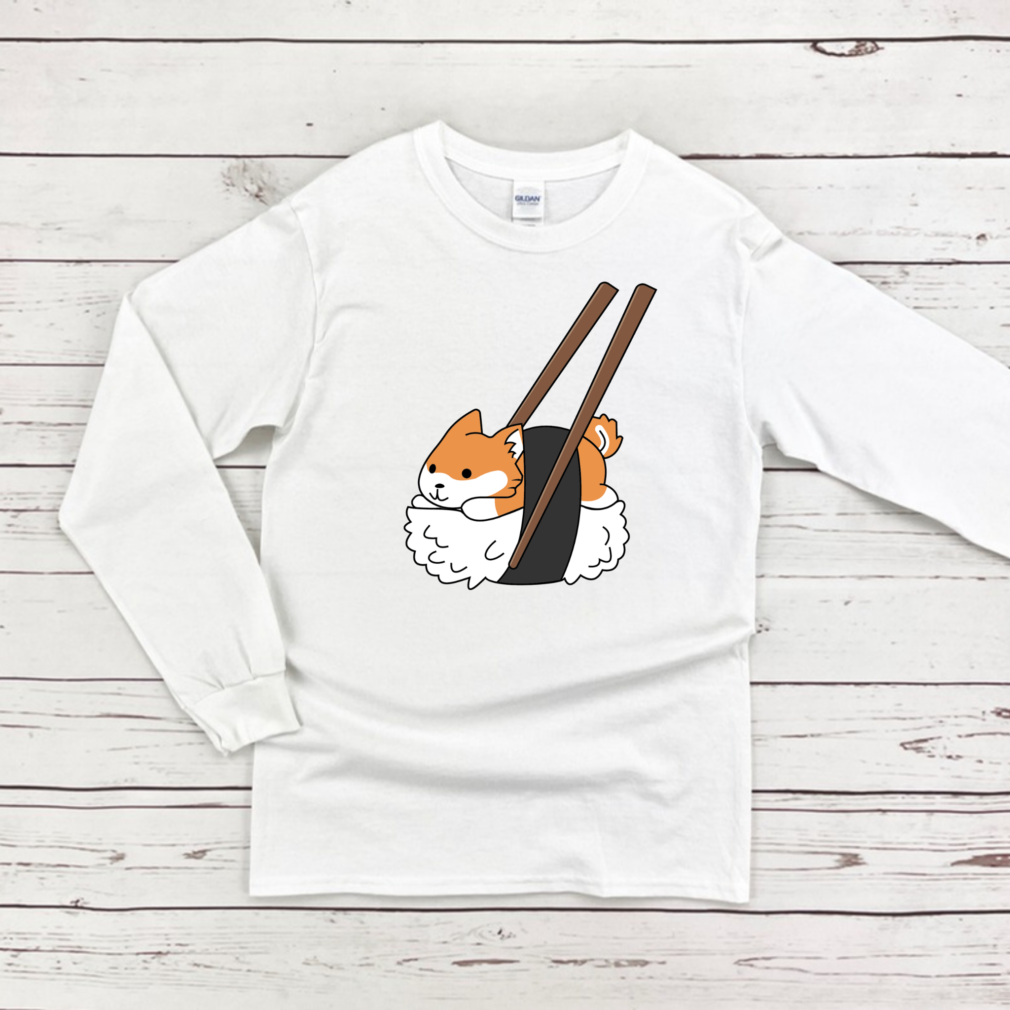 Shiba Inu Sushi with Chopsticks Long Sleeve Shirt