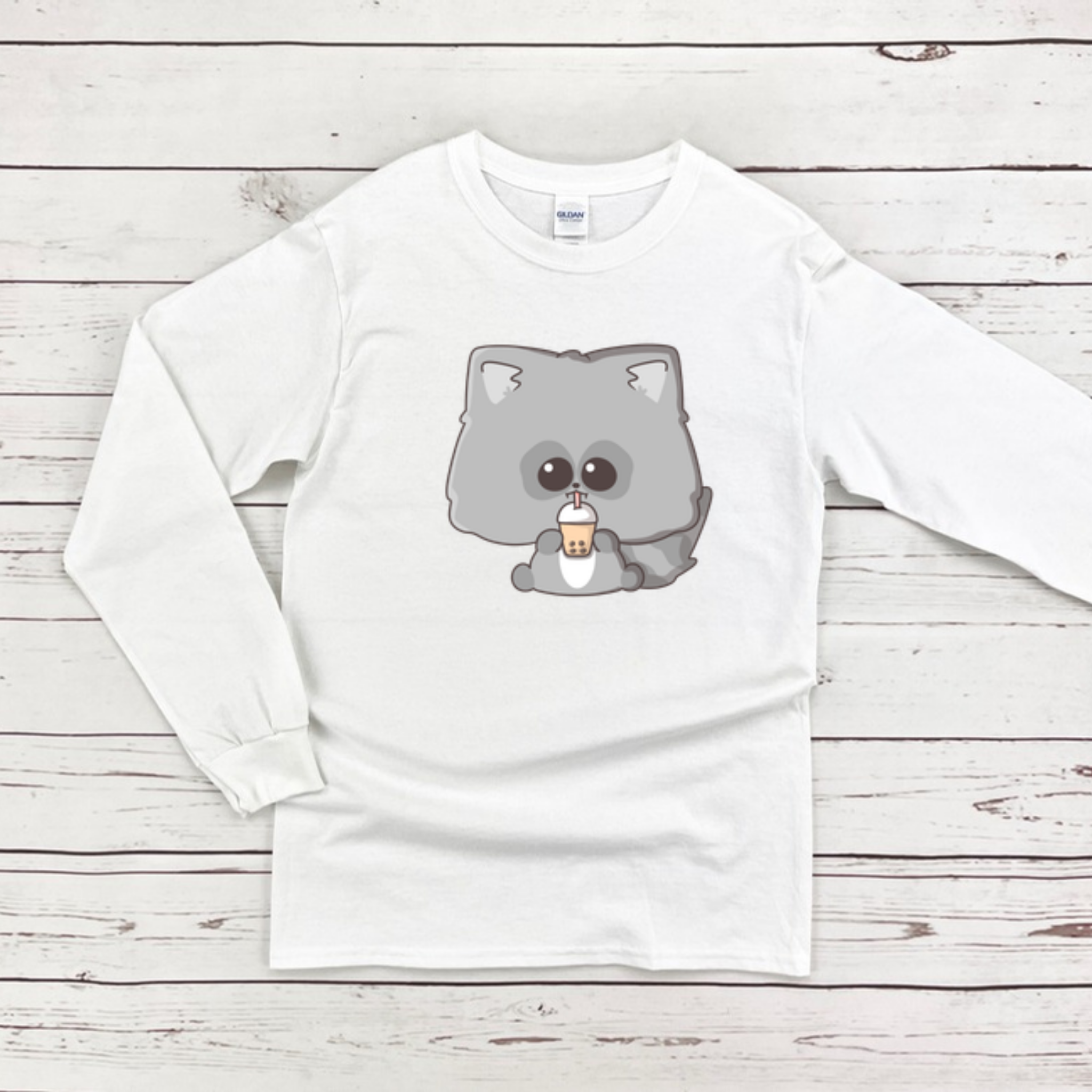 Raccoon Drinking Boba Tea Long Sleeve Shirt