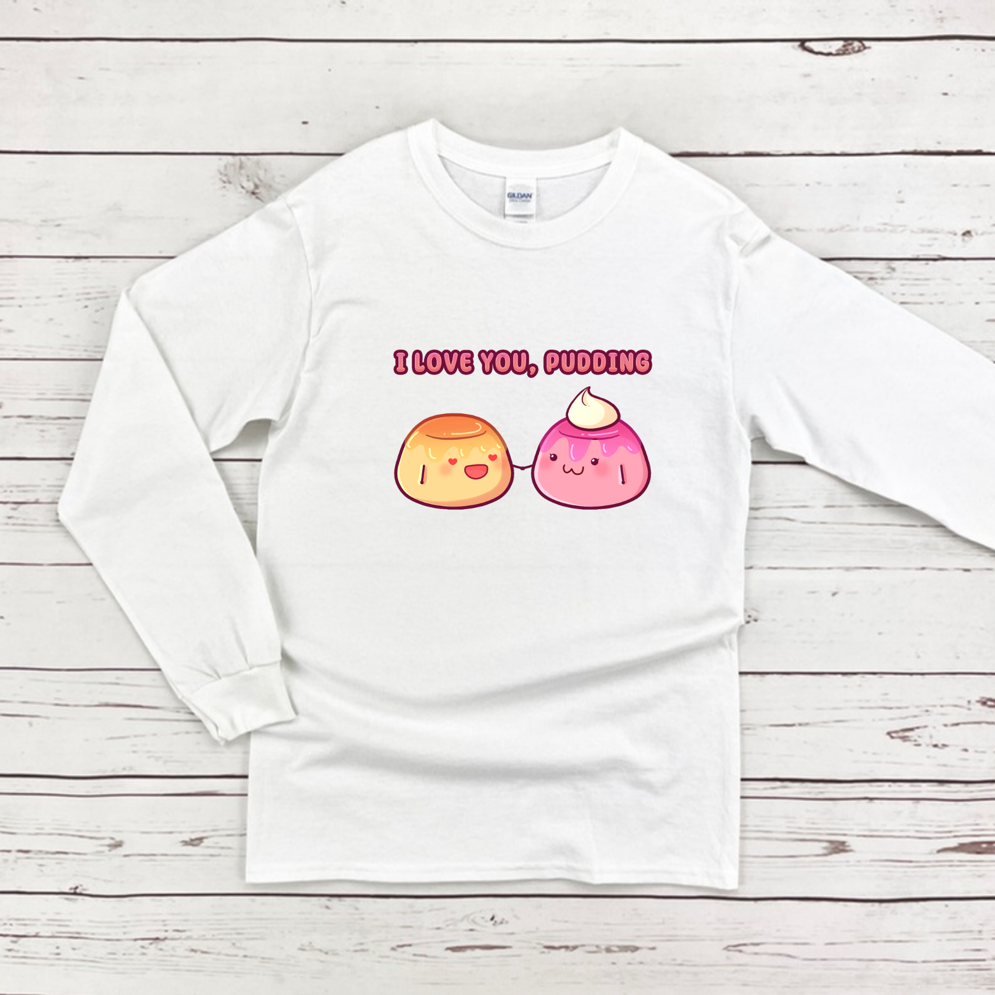 I Love You, Pudding Flan and Pudding Couple Long Sleeve Shirt