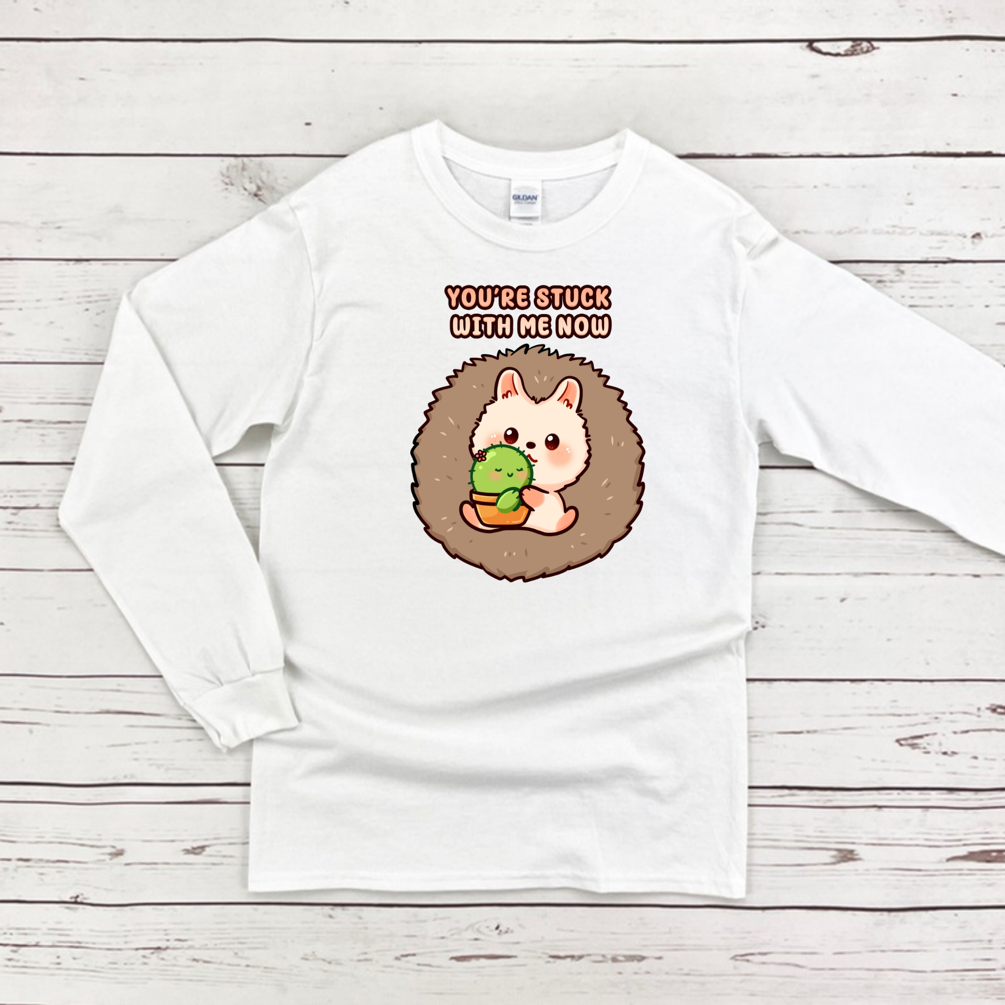 You're Stuck with Me Now Porcupine and Succulent Cactus Couple Long Sleeve Shirt