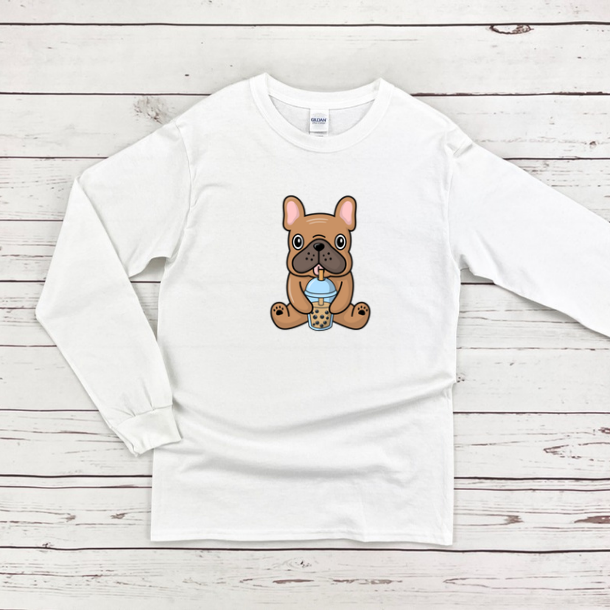 French Bulldog Drinking Boba Long Sleeve Shirt