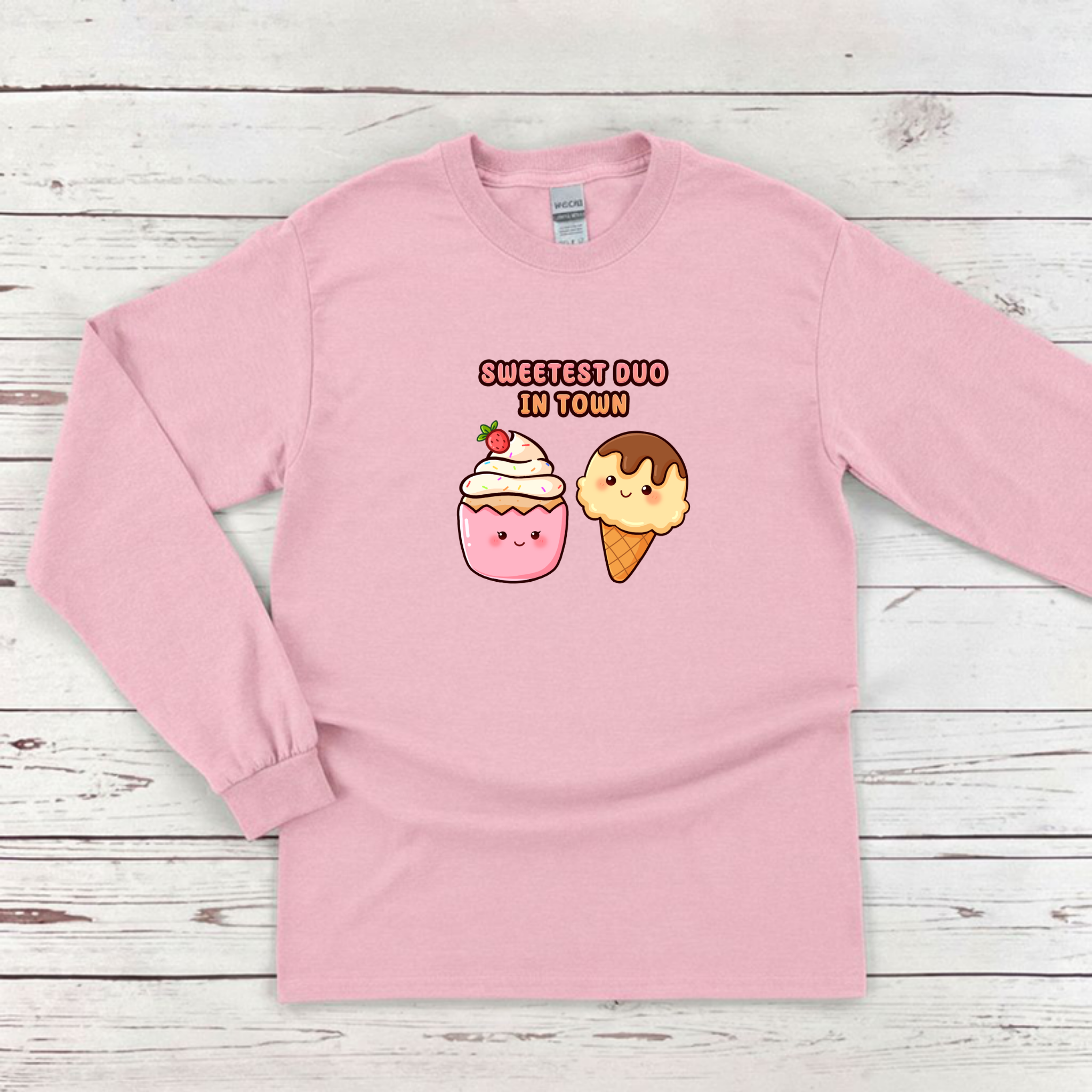 Sweetest Duo in Town Cupcake and Ice Cream Couple Long Sleeve Shirt