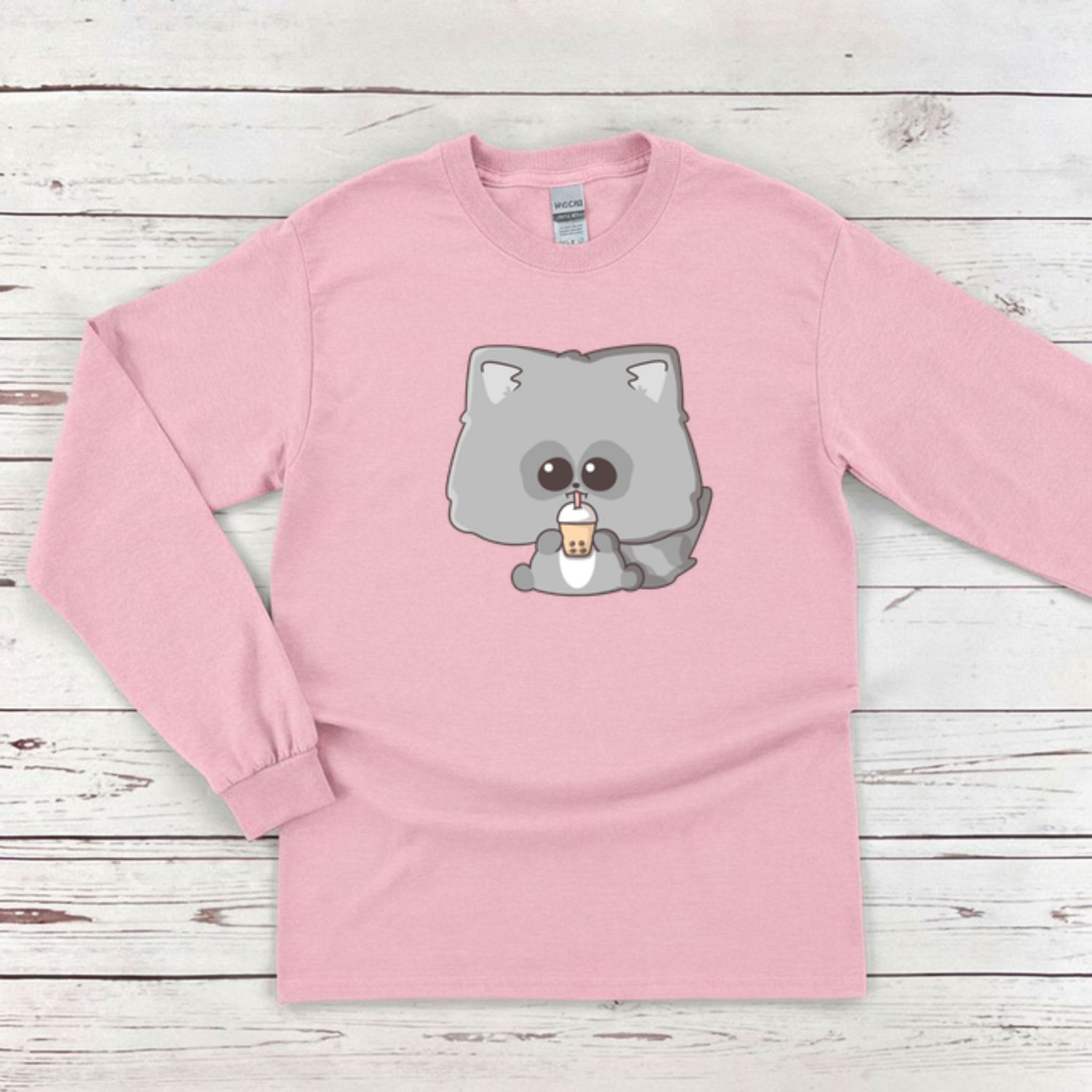 Raccoon Drinking Boba Tea Long Sleeve Shirt