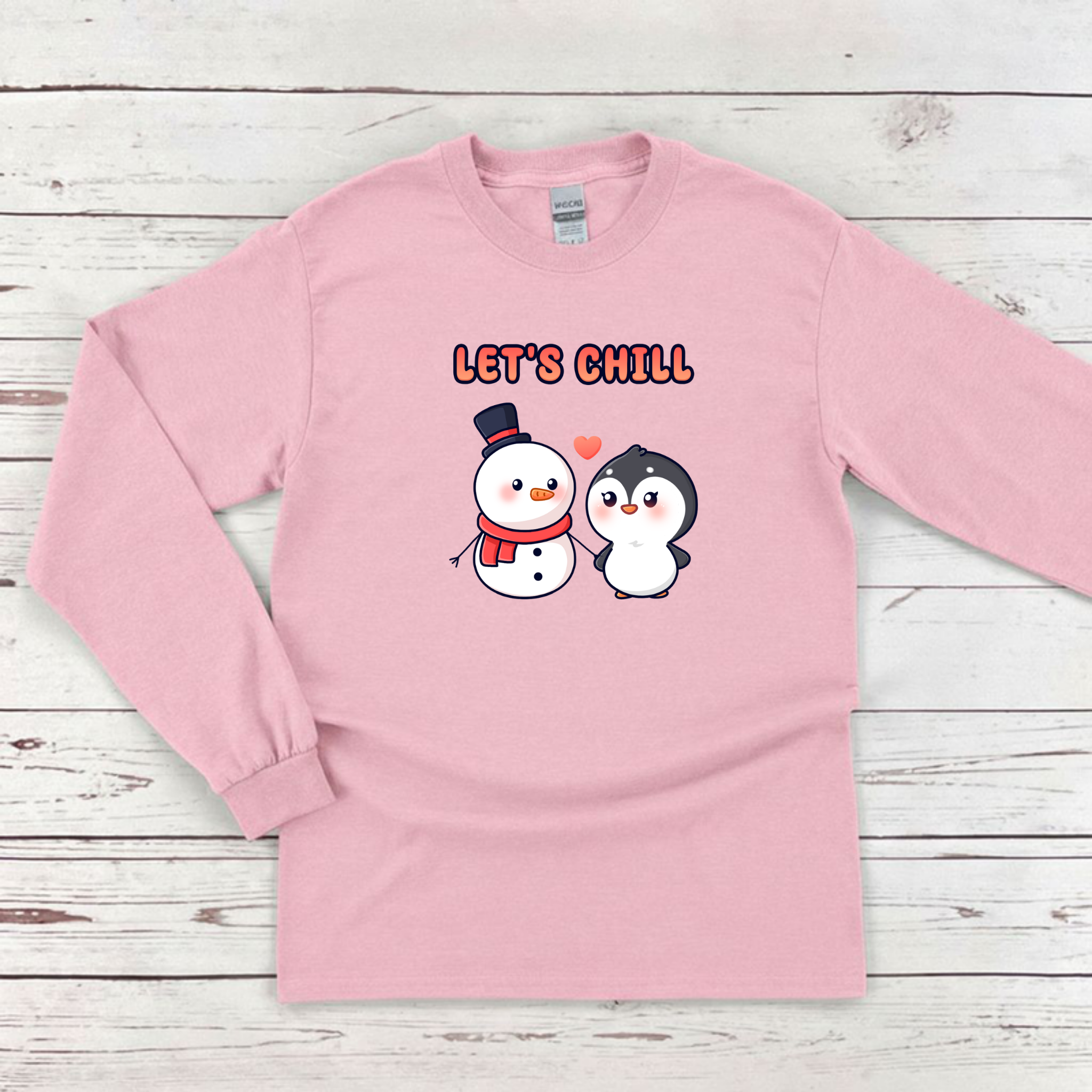 Let's Chill Snowman and Penguin Couple Long Sleeve Shirt