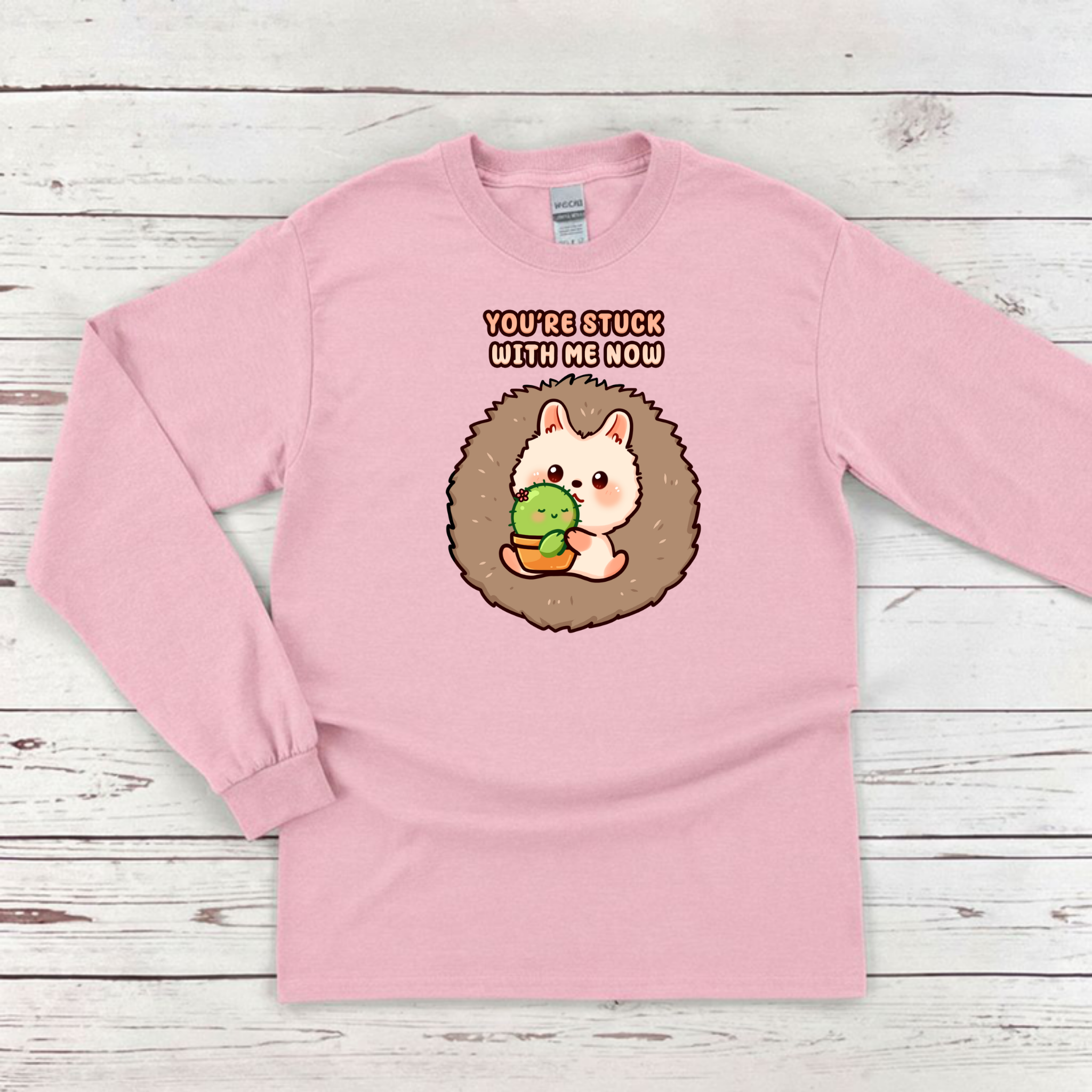You're Stuck with Me Now Porcupine and Succulent Cactus Couple Long Sleeve Shirt