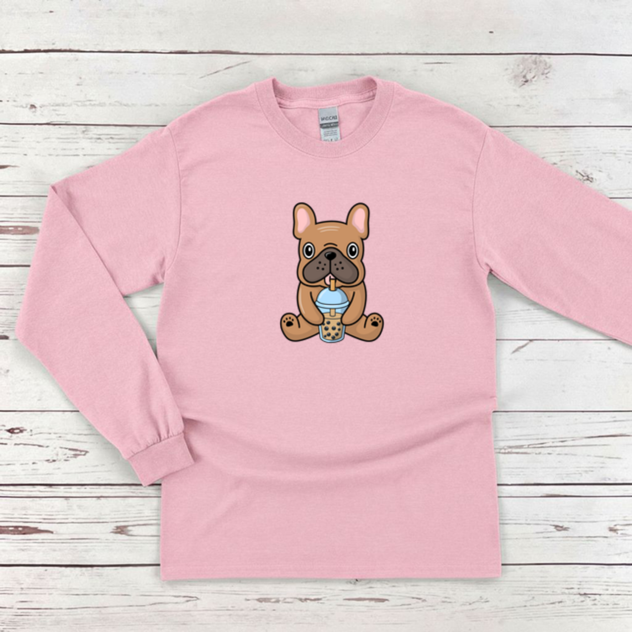 French Bulldog Drinking Boba Long Sleeve Shirt