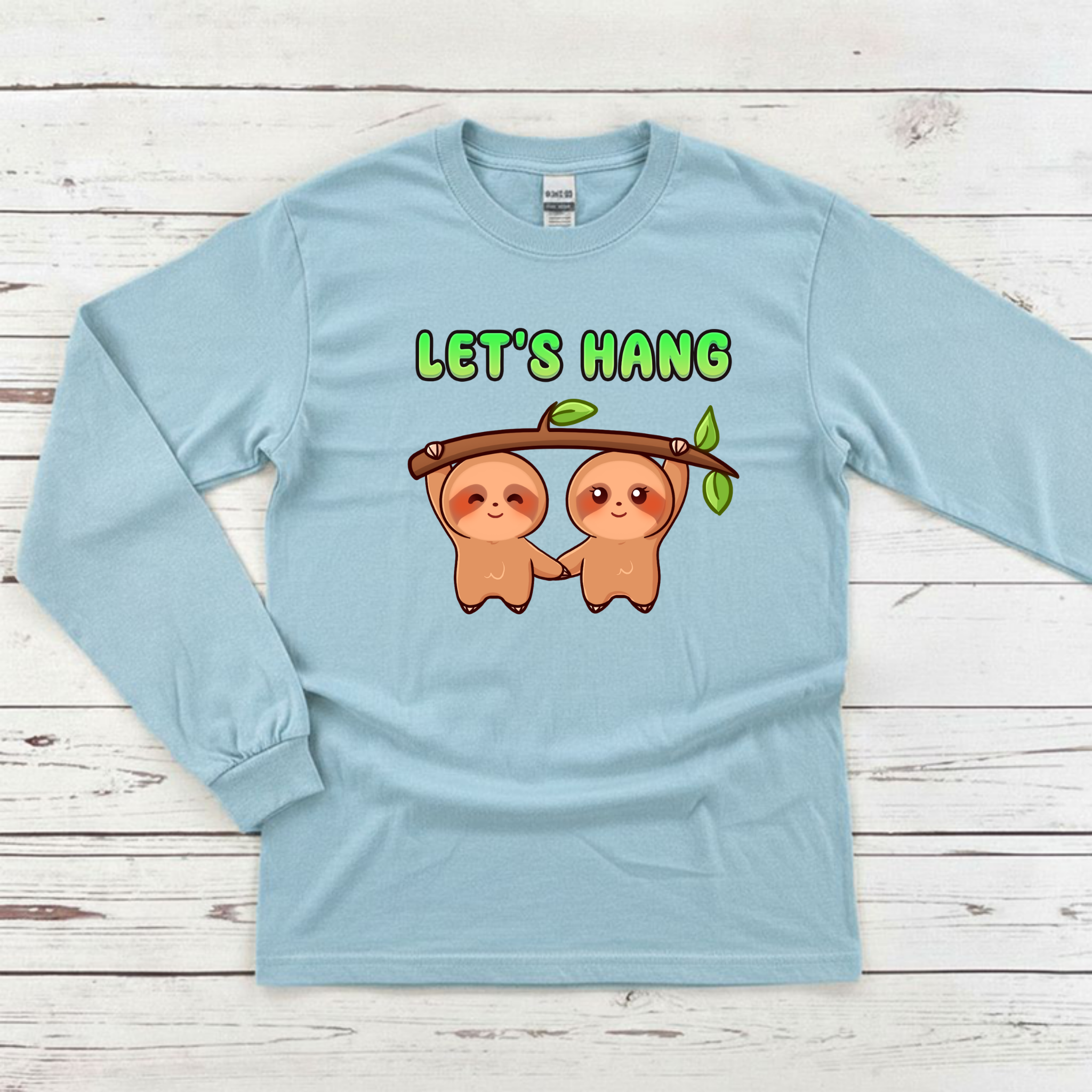 Let's Hang Sloth Couple Long Sleeve Shirt